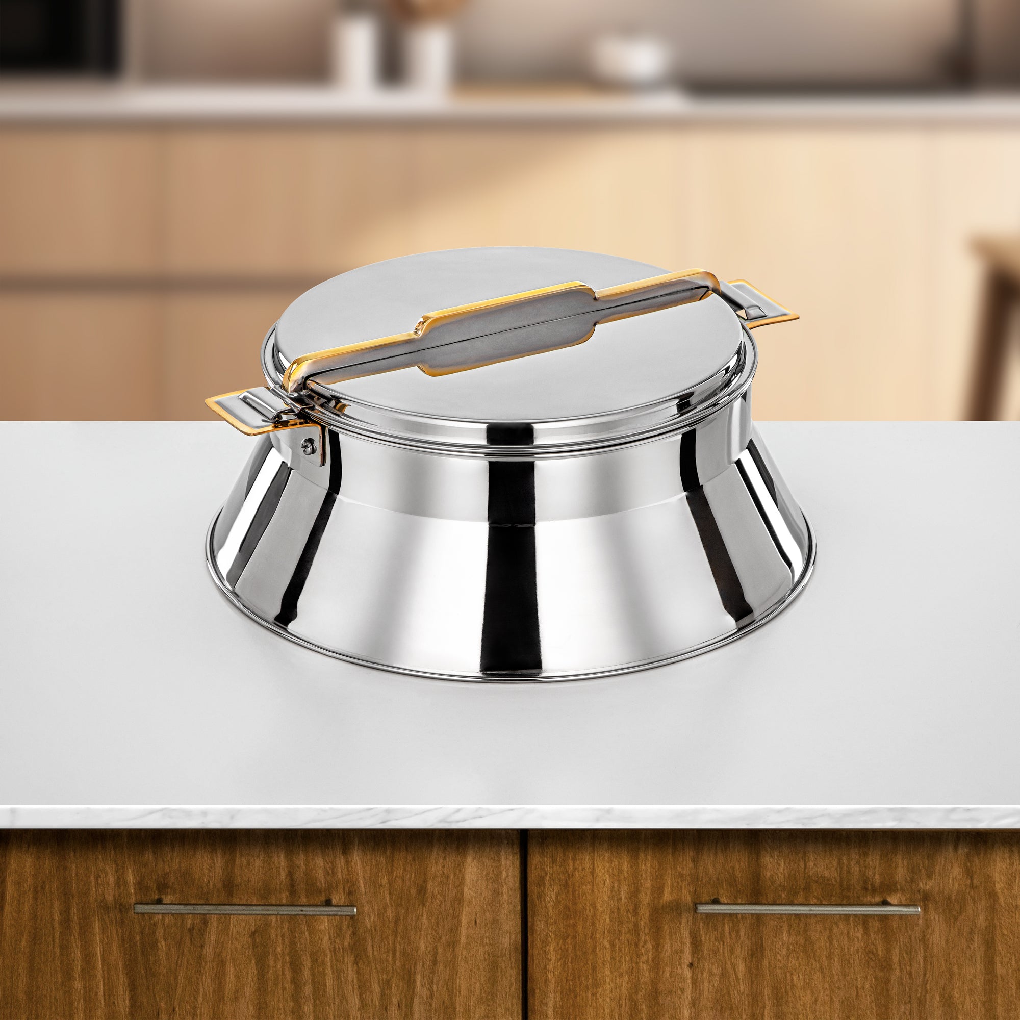 Almarjan Hot Pot Stainless Steel, 25CM (3000ML), Silver & Gold (H25PG8) - Dalal Collection