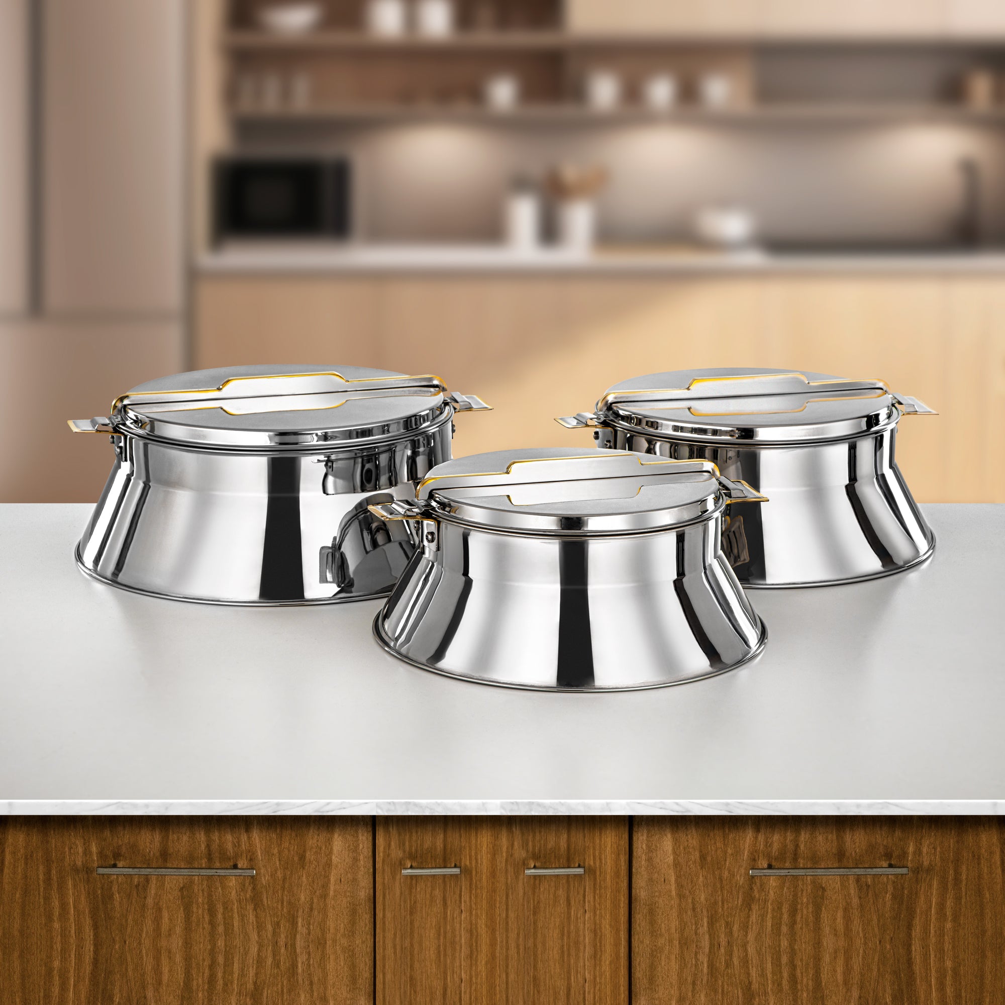 Almarjan Hot Pot Set of 3 Pieces Silver & Gold (H25PG8)