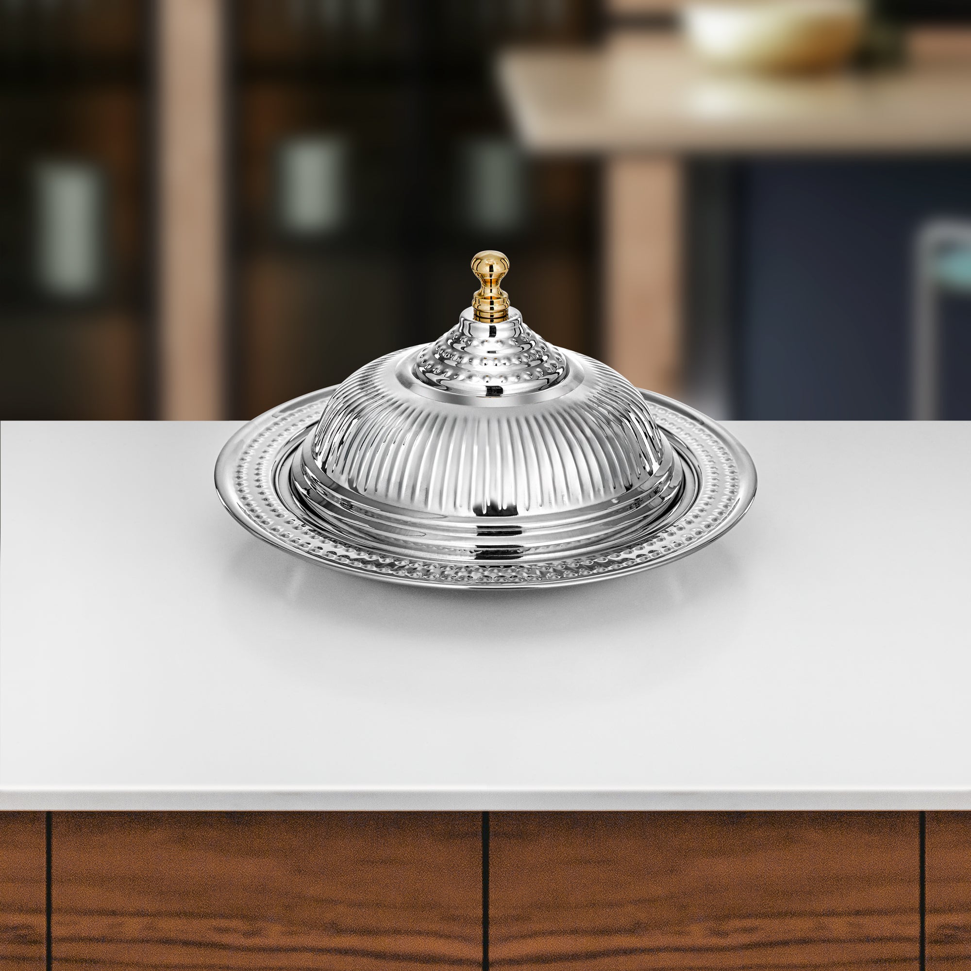 Almarjan Diwan Tray with Cover 35cm Silver