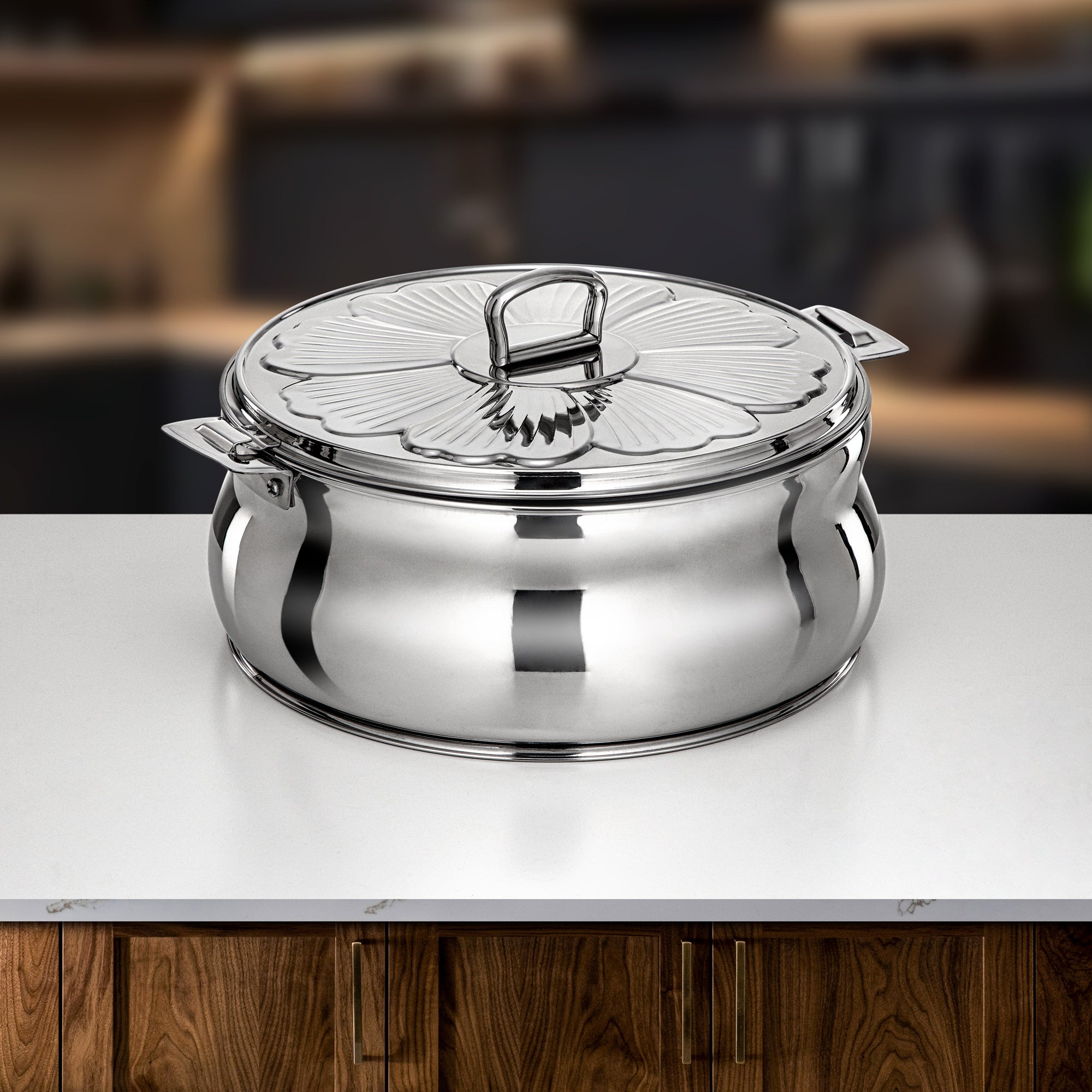 Almarjan Zeena Hot Pot Set 3 Pieces Silver Mirror Finish