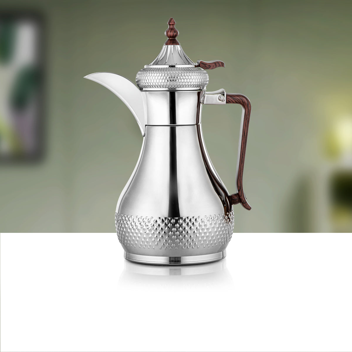 Almarjan Vacuum Flask 1.0L, Silver & Dark Wood