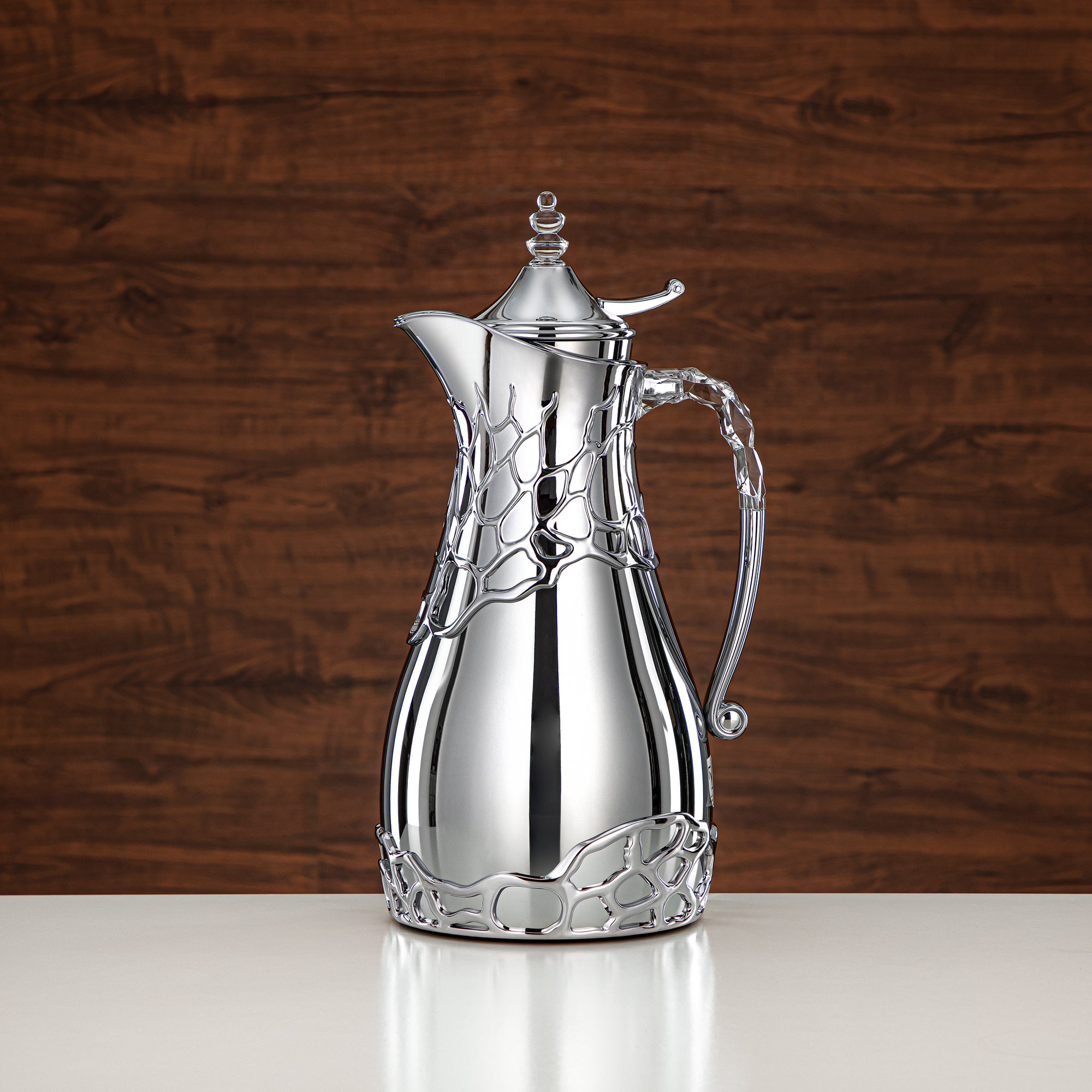 Almarjan Vacuum Flask Set Metal Body 0.7L & 1L ABS & Acrylic Handle (VBC-0700/1000 C) – Full Silver Tea & Coffee Serving