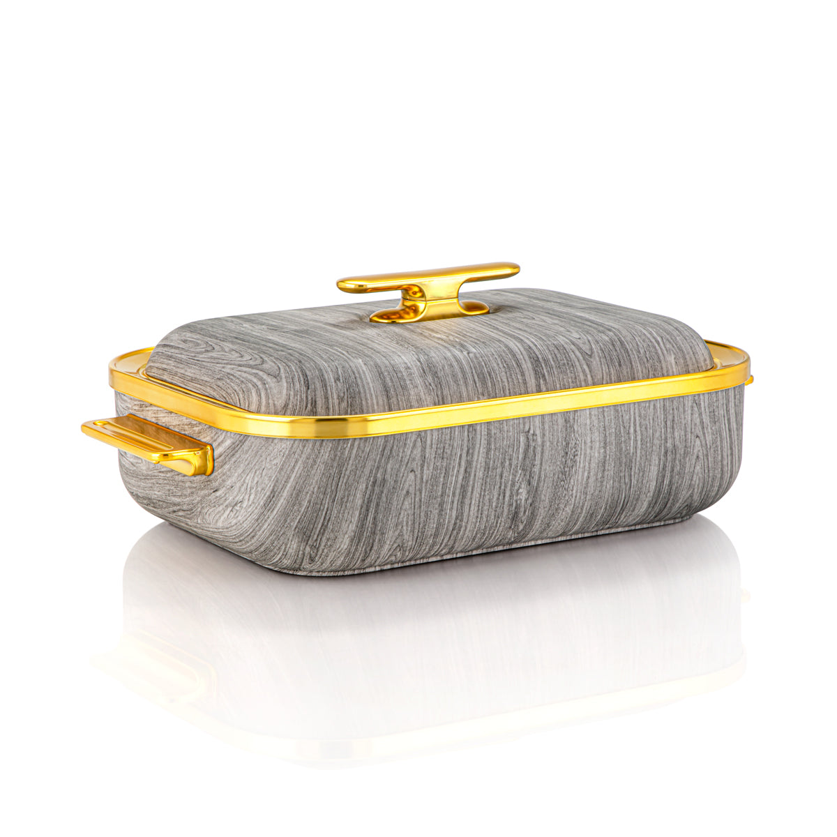 Almarjan 3 Litre Rectangle Marmite Plastique Gris Bois & Or - HP03-300 Bois Gris Or