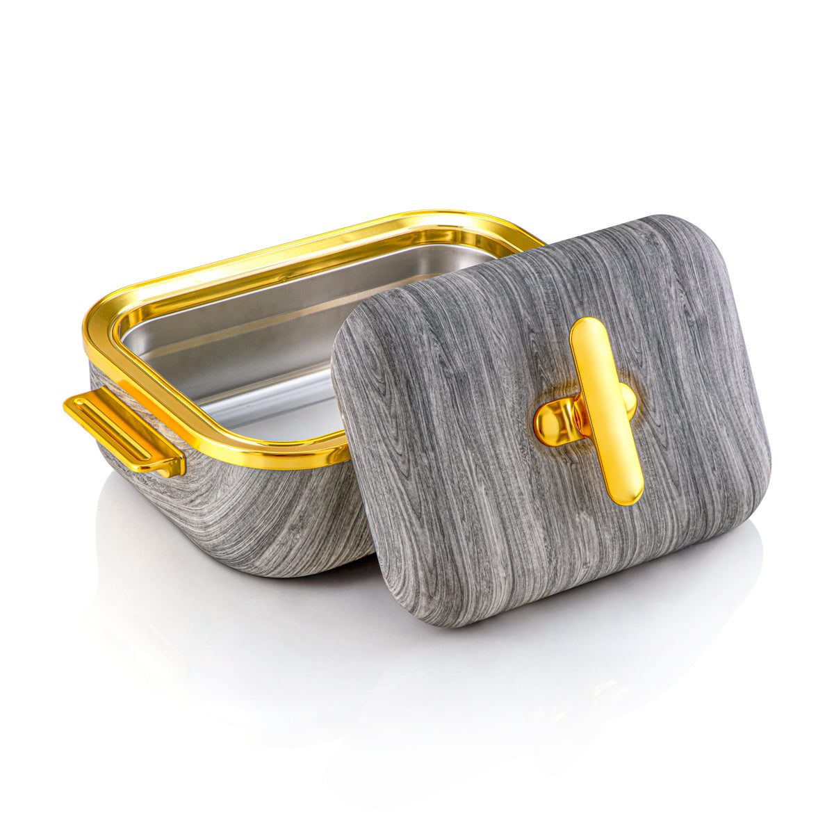 Almarjan 4 Litres Rectangle Marmite Plastique Gris Bois & Or - HP03-400 Bois Gris Or