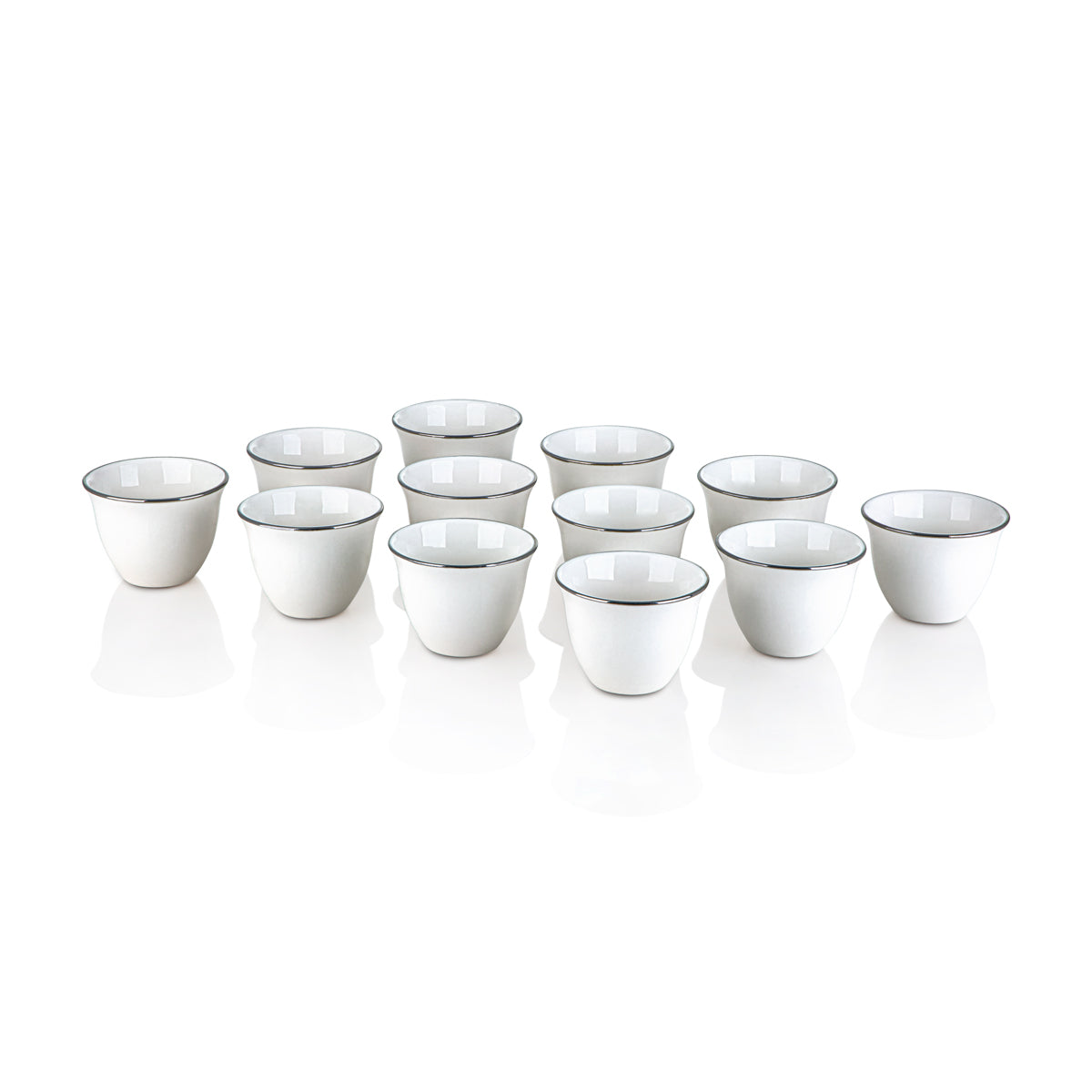 Almarjan 12 Pièces Tasses Cawa En Porcelaine Avec Bord Argenté - PAS0010010