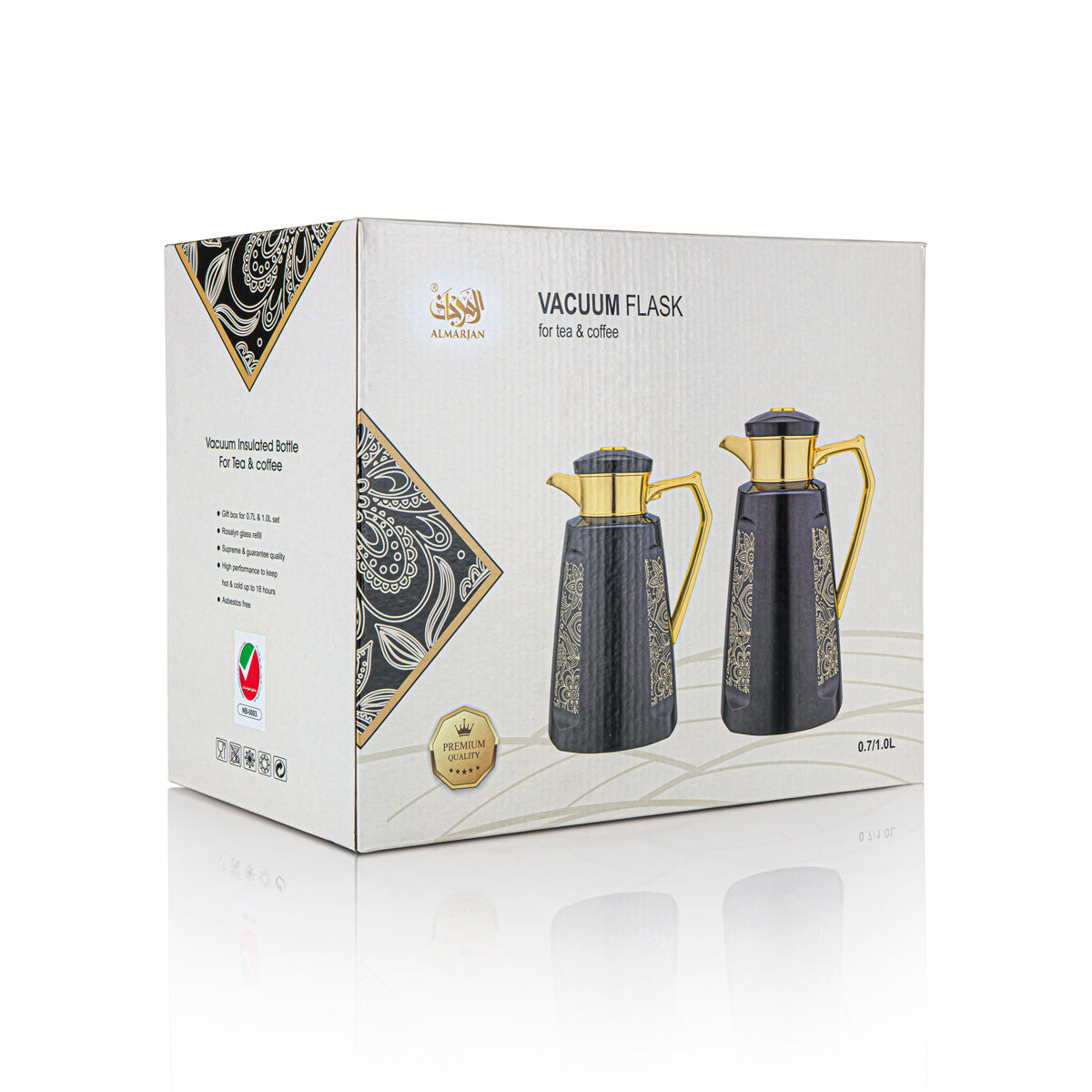 Almarjan 2 Pieces Vacuum Flask Set Black & Gold - PRP-0700/1000Q75YZP99Y-H188