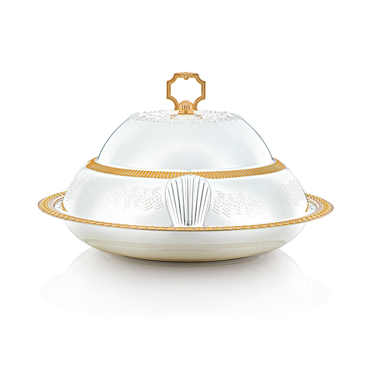 Almarjan 40 CM Sadaf Collection Plateau Avec Couvercle Argent & Doré - RT4431L-SG