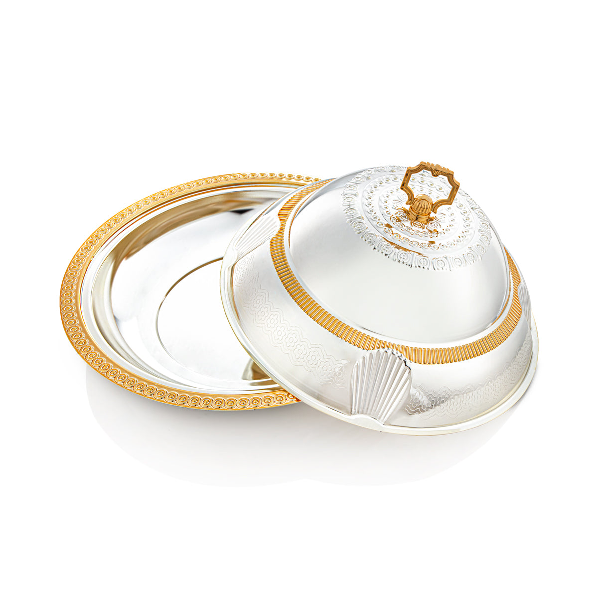 Almarjan 40 CM Sadaf Collection Plateau Avec Couvercle Argent & Doré - RT4431L-SG