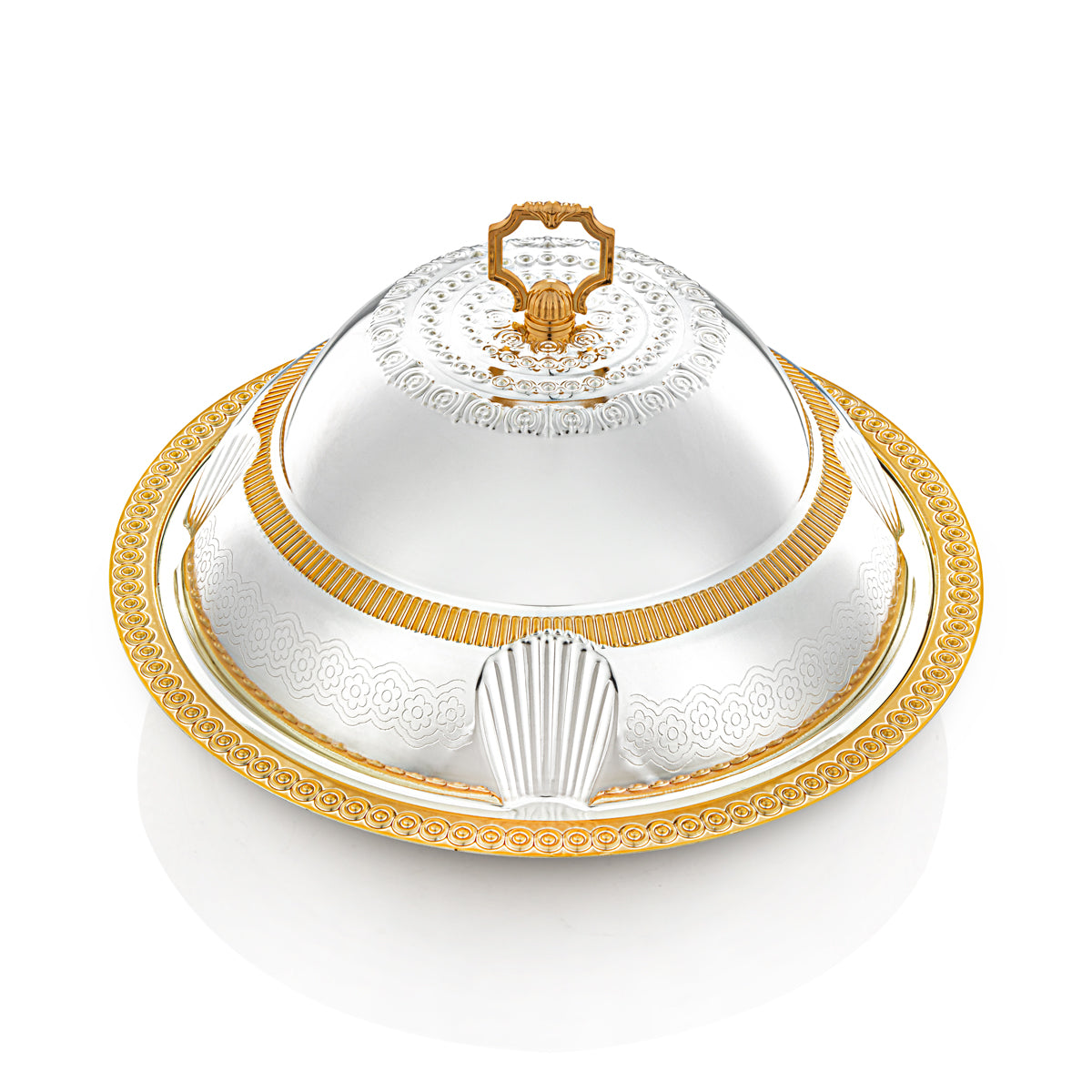 Almarjan 40 CM Sadaf Collection Plateau Avec Couvercle Argent & Doré - RT4431L-SG