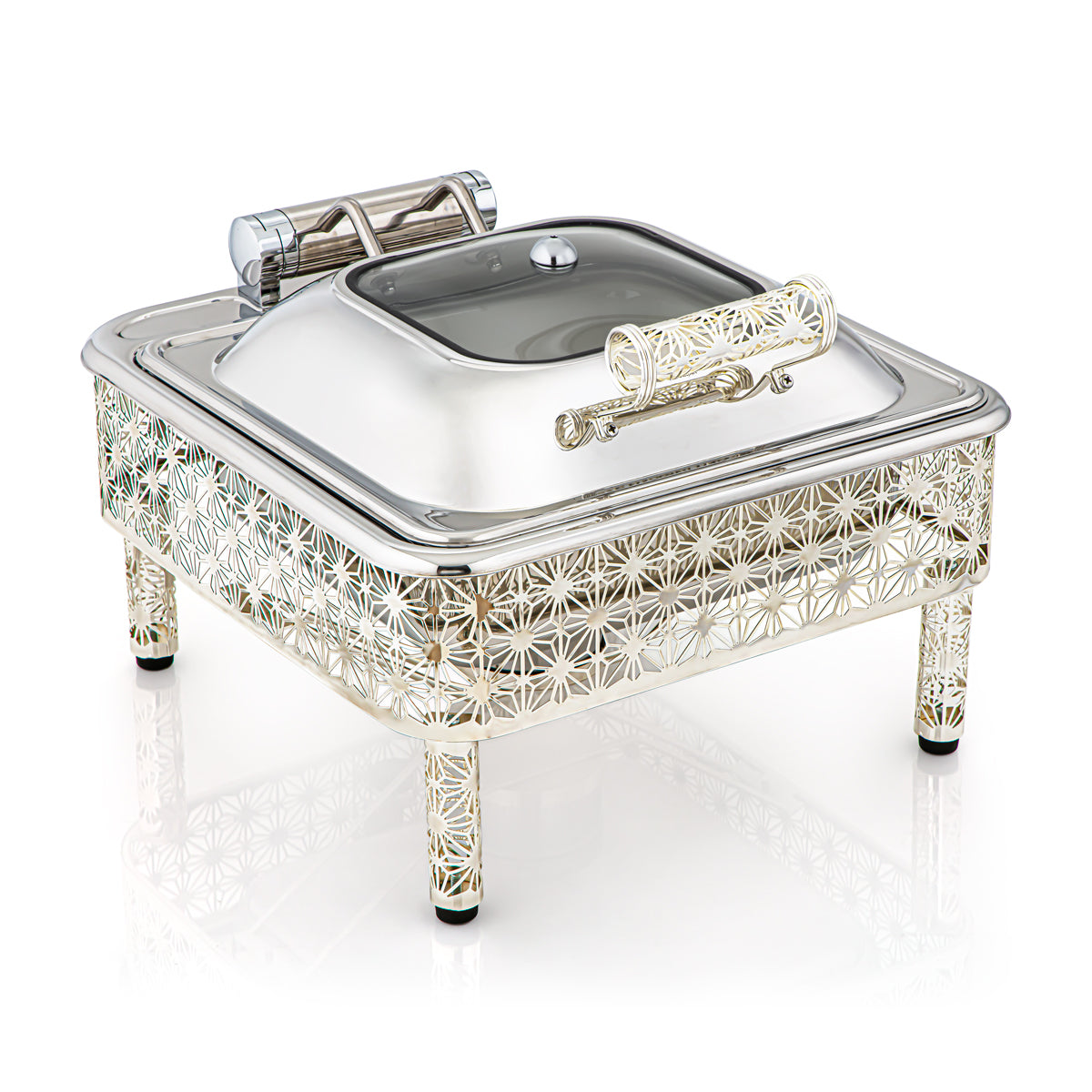Chafing Dish Hydraulique Almarjan 4000 ML Avec Plaque Céramique Argent - STS0010760