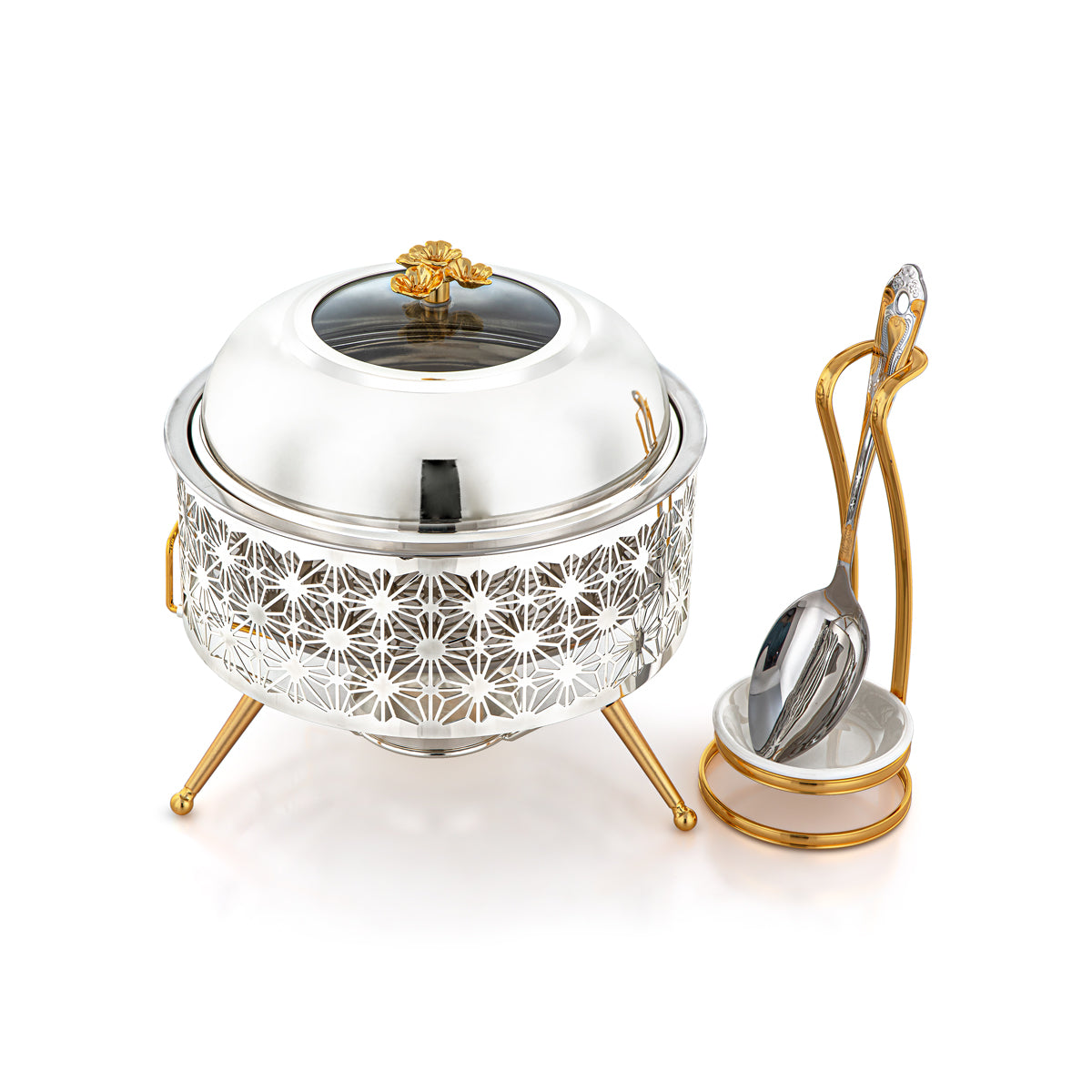 Almarjan 2000 ML Chafing Dish Avec Cuillère Argent & Or - STS0012908