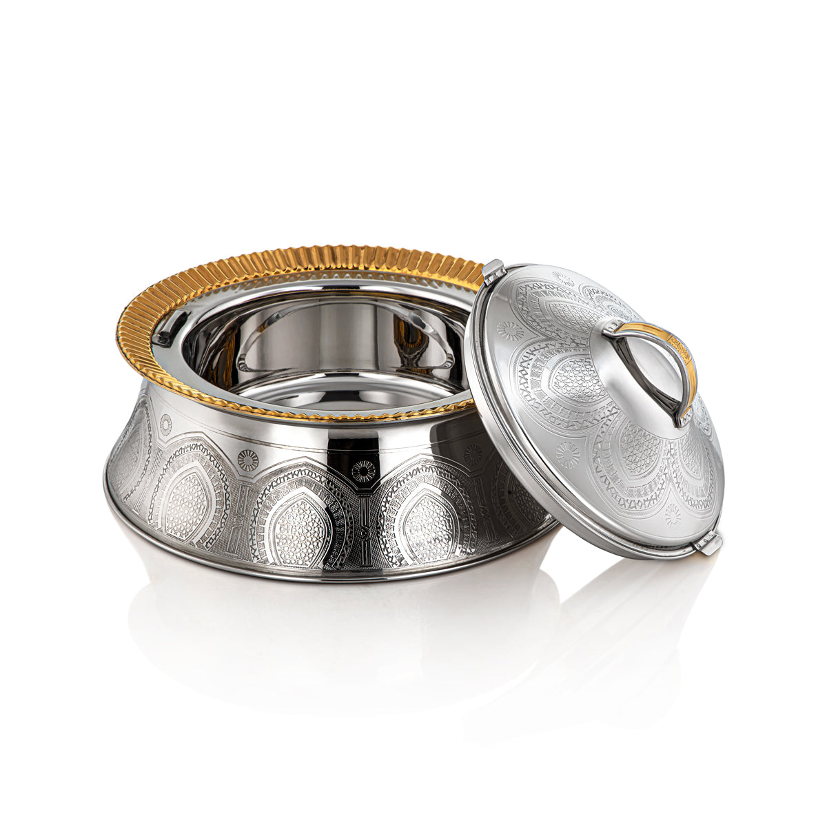 Almarjan 25 CM Collection Afrah Marmite Inox Argent & Doré - Serrure H22EPG1