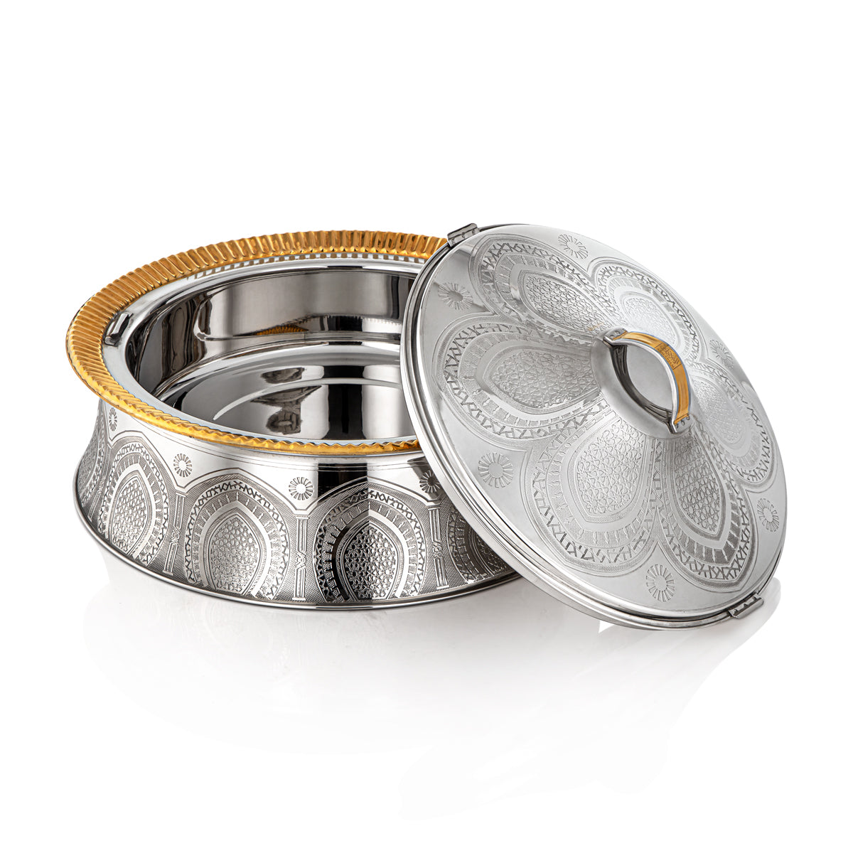 Almarjan 35 CM Collection Afrah Marmite Inox Argent & Or - Serrure H22EPG1