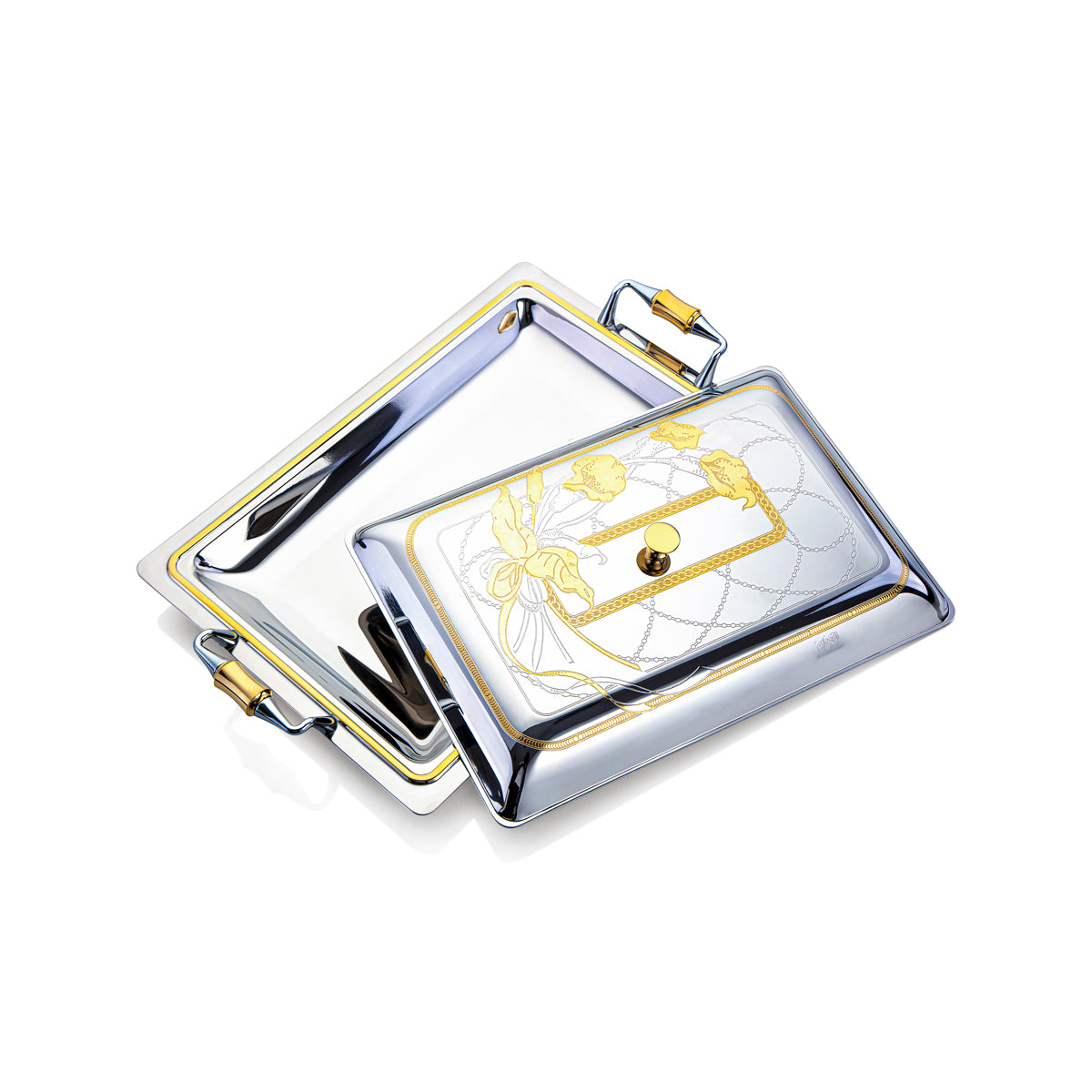 Almarjan 40 CM Calle Collection Plateau Rectangulaire En Acier Inoxydable Avec Couvercle - STS2051189