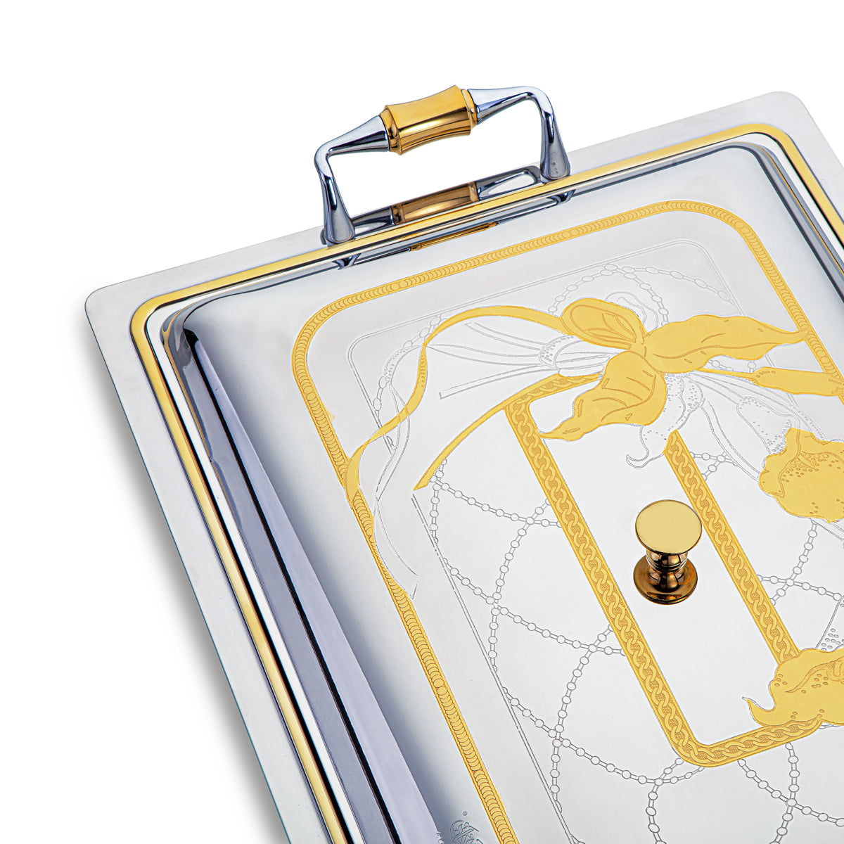 Almarjan 45 CM Calle Collection Plateau Rectangulaire En Acier Inoxydable Avec Couvercle - STS2051190