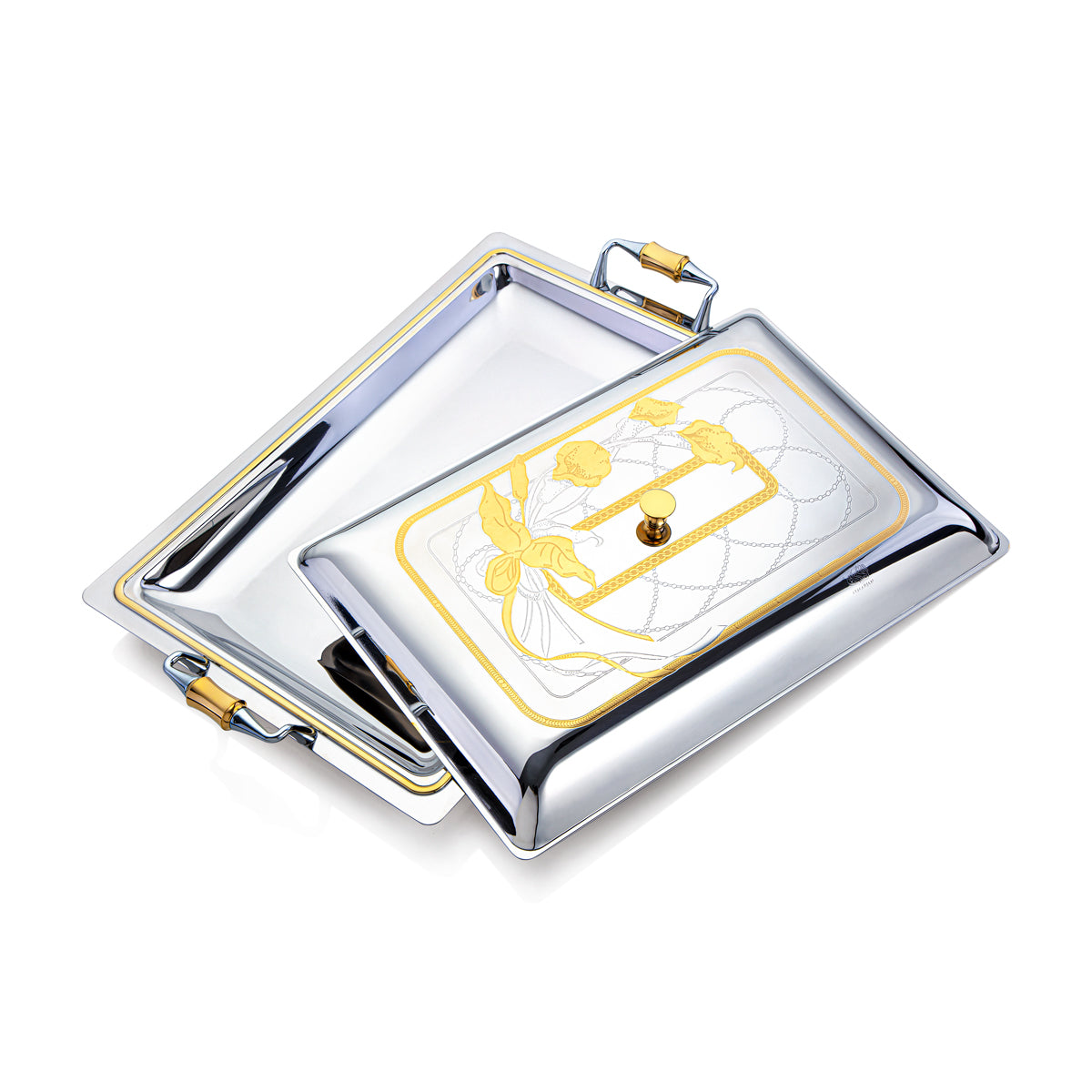 Almarjan 45 CM Calle Collection Plateau Rectangulaire En Acier Inoxydable Avec Couvercle - STS2051190