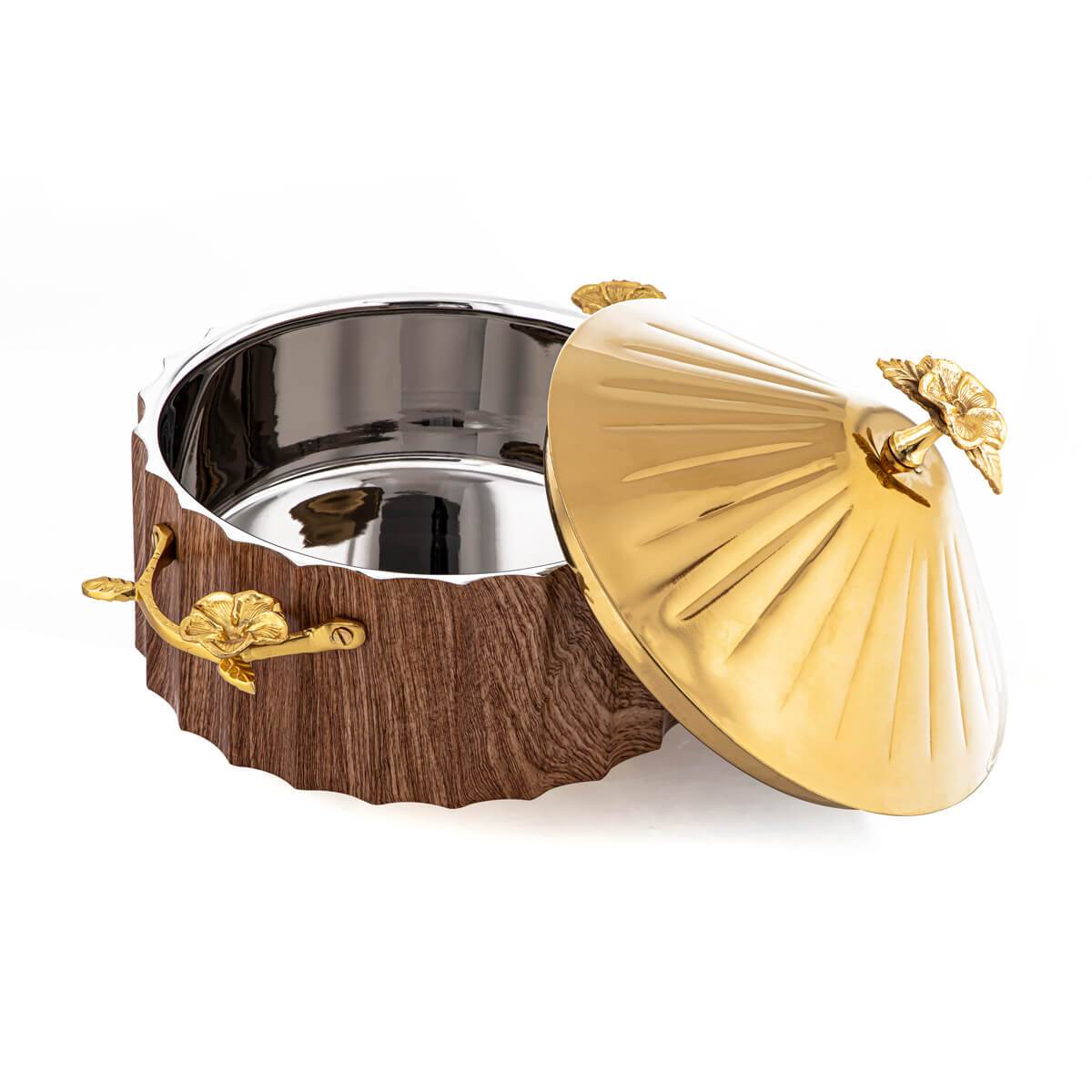 Almarjan 2500 ML Stainless Steel Hot Pot Wood & Gold - ALM-AM-201-24