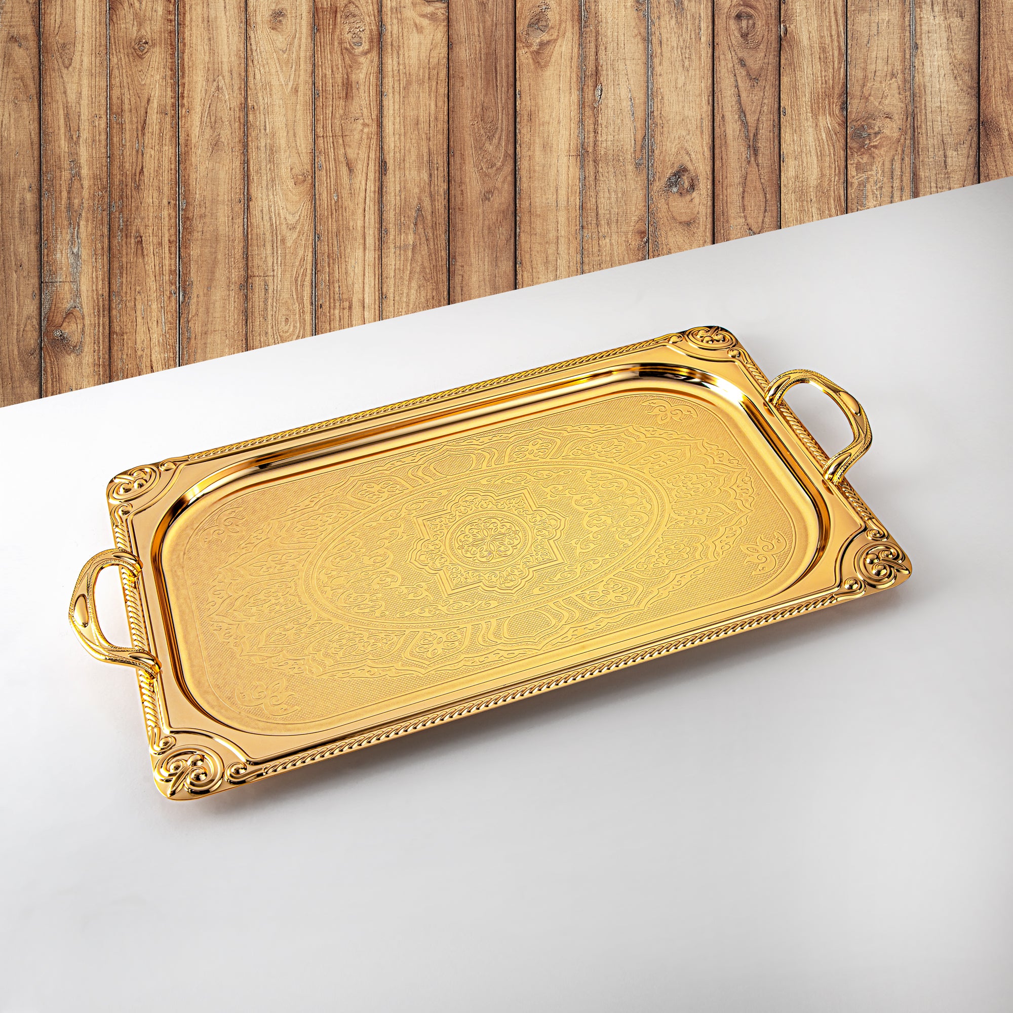 Almarjan Serving Tray, Golden (307XL-FG) | Ramadan & Special Occasions