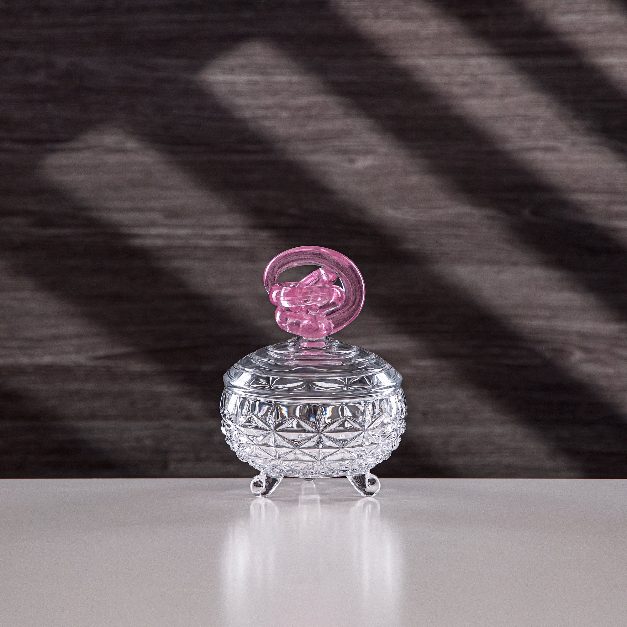 Almarjan Sugar Bowl 10cm Glass Clear with Pink Knot