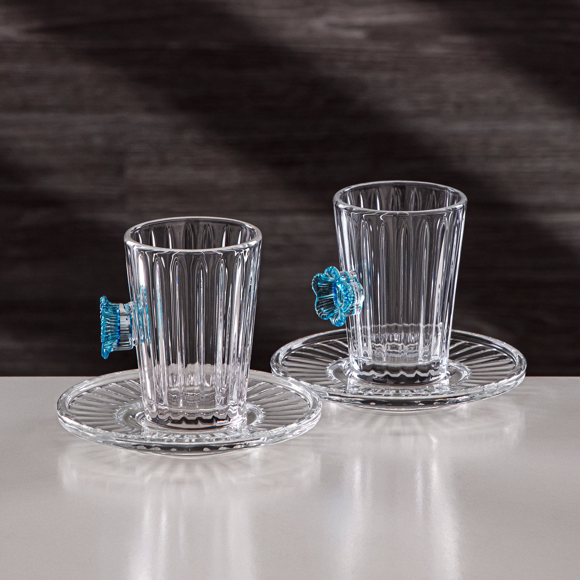 Almarjan Tea Cup & Saucer Clear with Blue Flower
