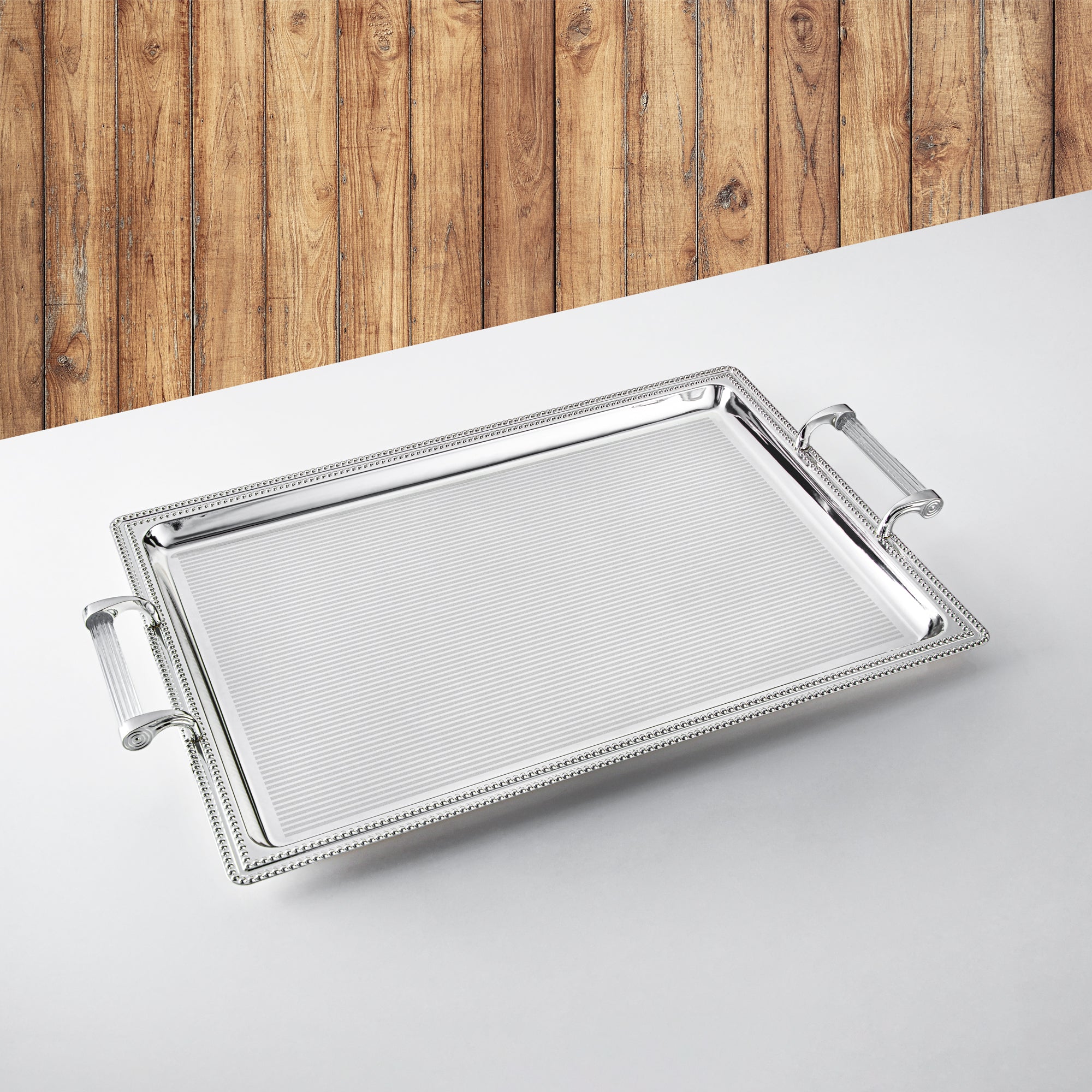 Almarjan Serving Tray, Transparent & Silver (576XL-S) | Ramadan & Special Occasions