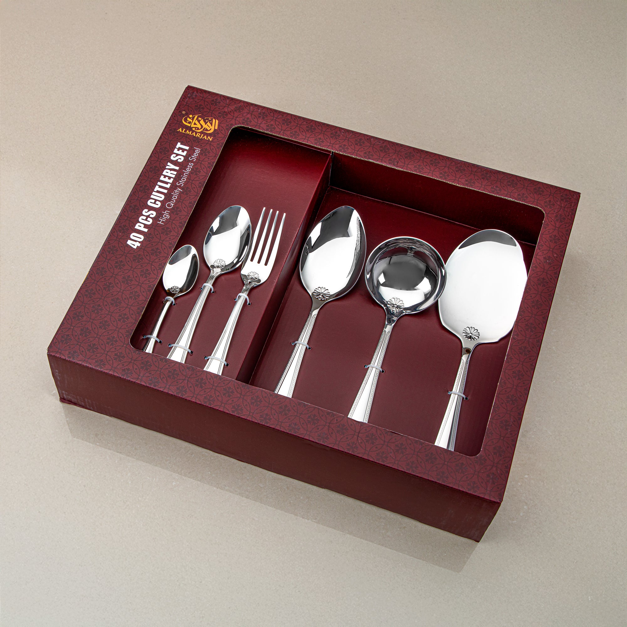 Almarjan Cutlery Set 40 Pieces, Stainless Steel, Silver & Gold (CUT0010380) Elegant Cutlery Set