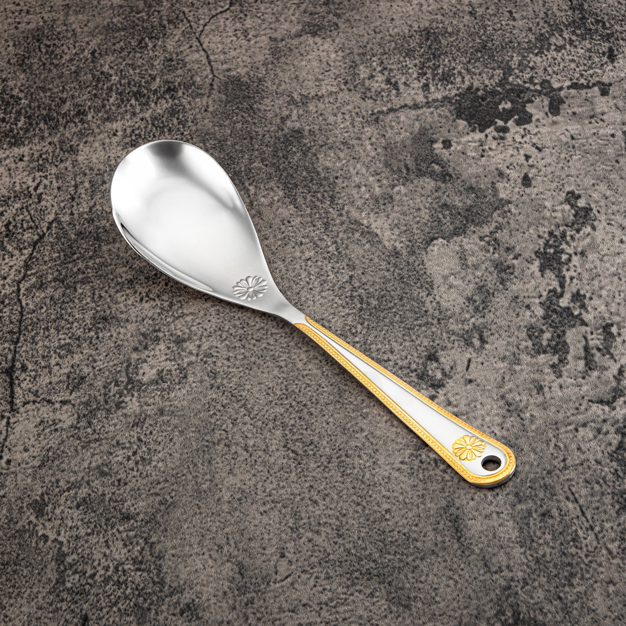 Almarjan Rice Spoon, Stainless Steel, Silver & Gold (CUT0010391) Elegant Flatware