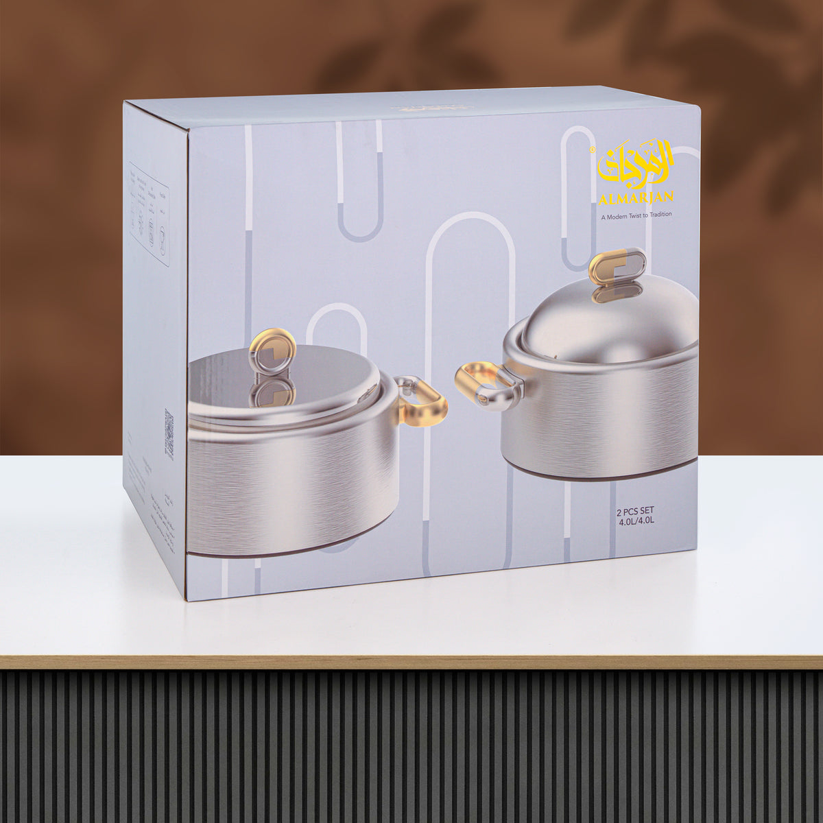 Almarjan 2 Pieces Hot Pot Set, Brushed Matt Nickel & Matt Gold