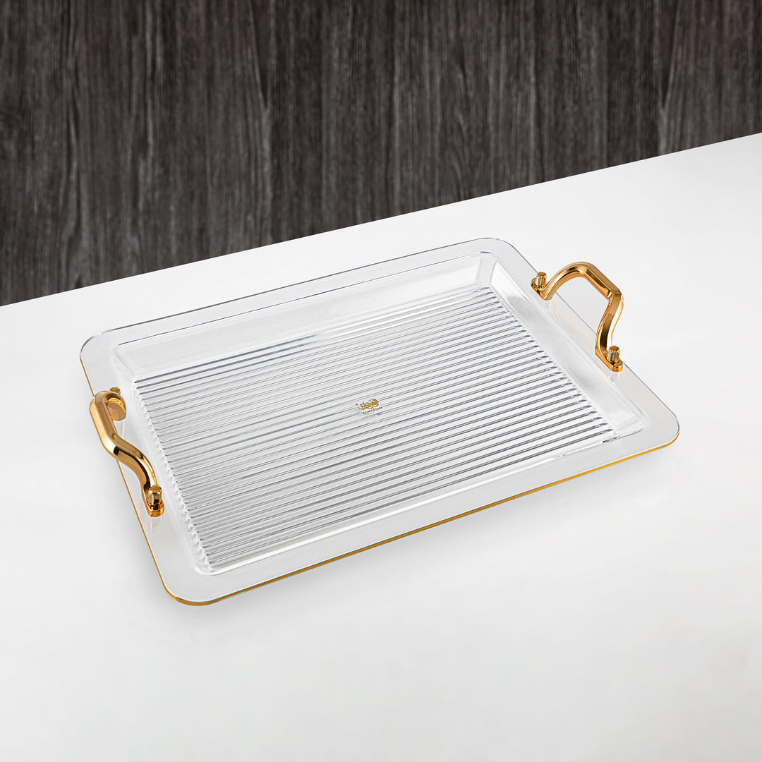 Almarjan 55CM Acrylic Serving Tray, Clear & Gold | FB07-550 ALLG