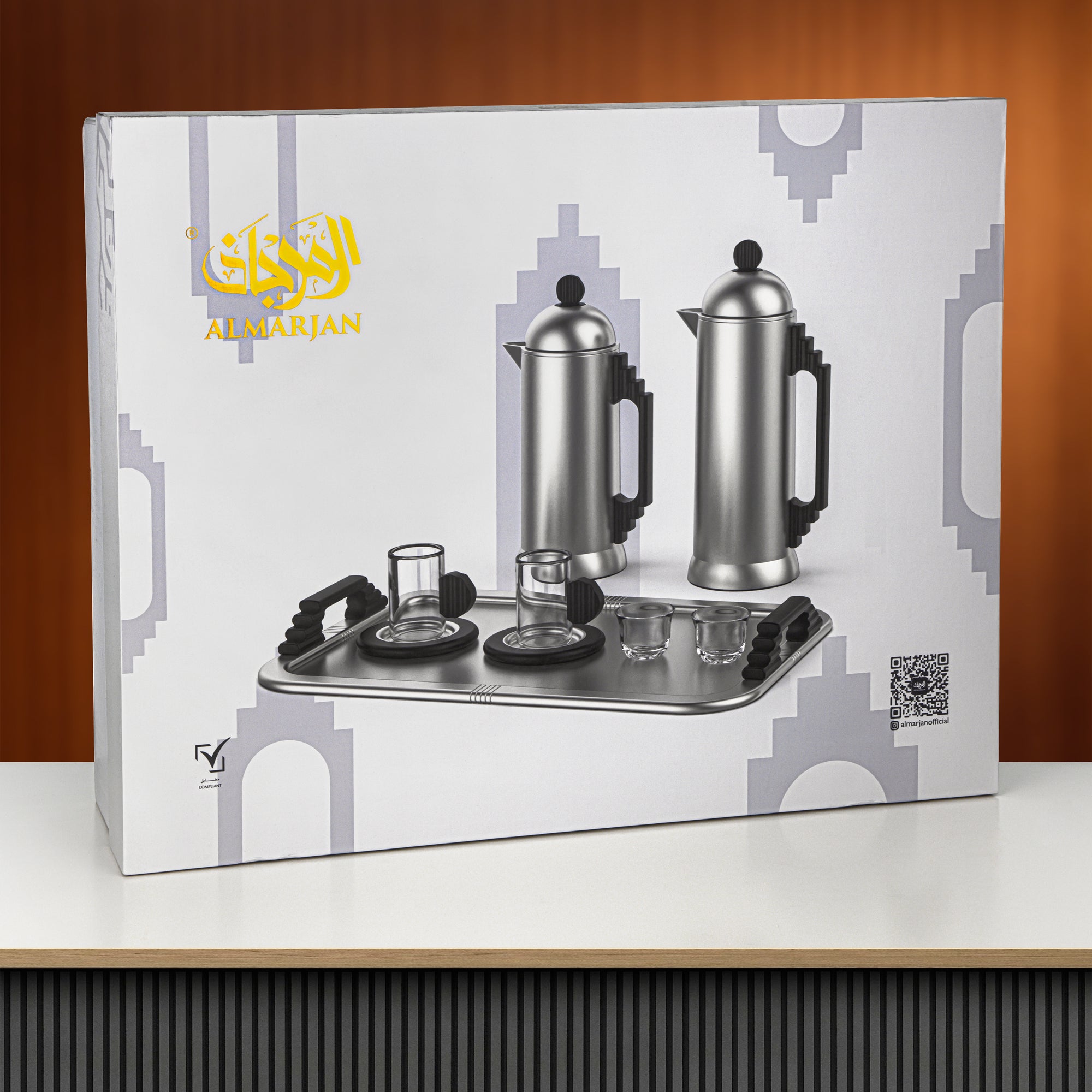 طقم شاي وقهوة المرجان ٢١ قطعة بلمسة نيكل غير لامع وأسود