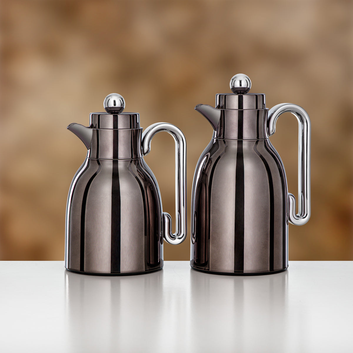 Almarjan 2 Pieces Vacuum Flask Set, Gun Black & Silver