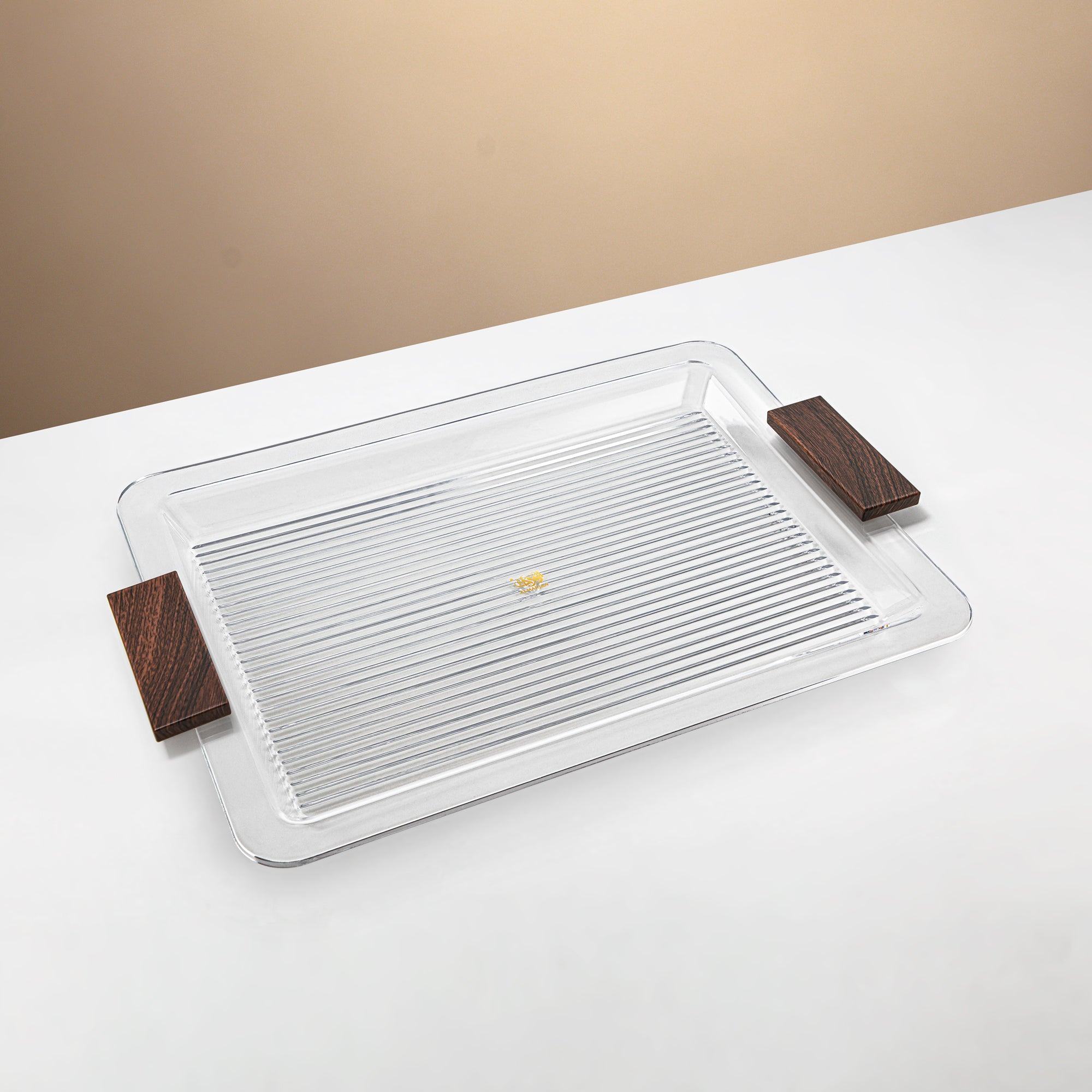 Almarjan Acrylic Tray 50cm Clear with Dark Wood Handles