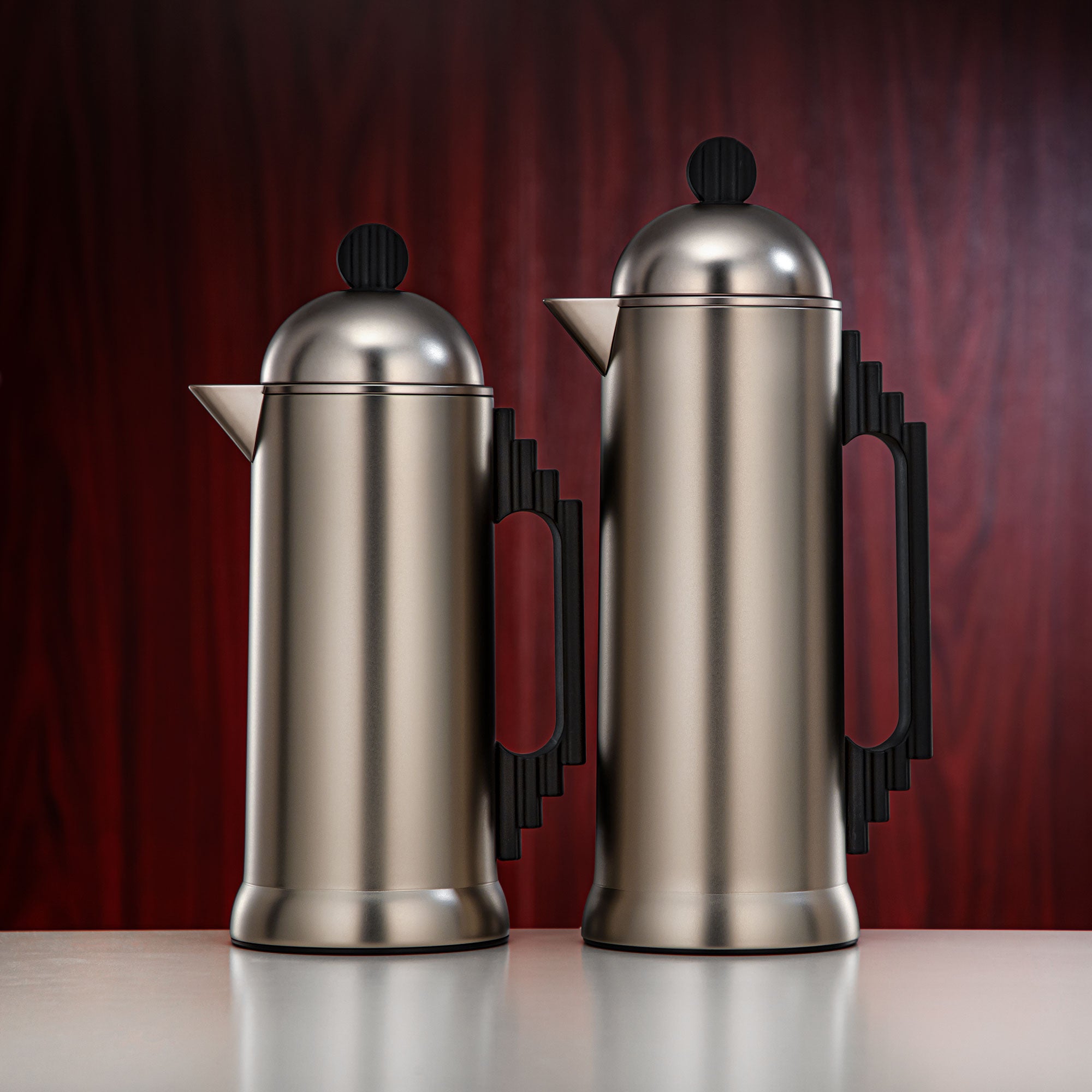 Almarjan Vacuum Flask Set 0.7L & 1L Matt Nickel & Black