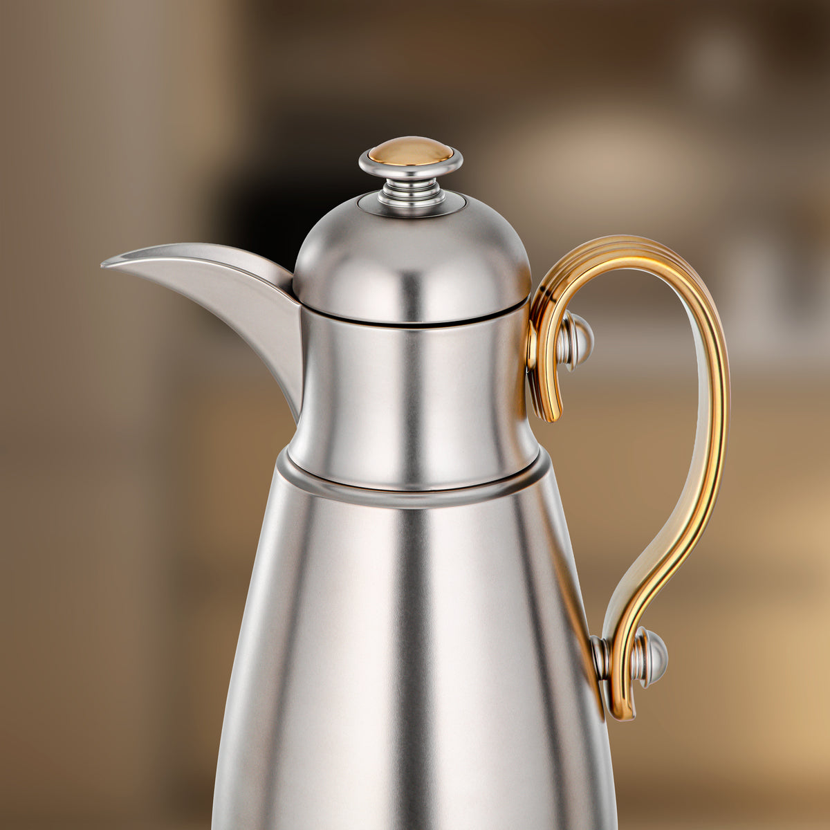 Almarjan Double Wall Vacuum Flask 0.5 Lit, Matt Nickel & Matt Gold