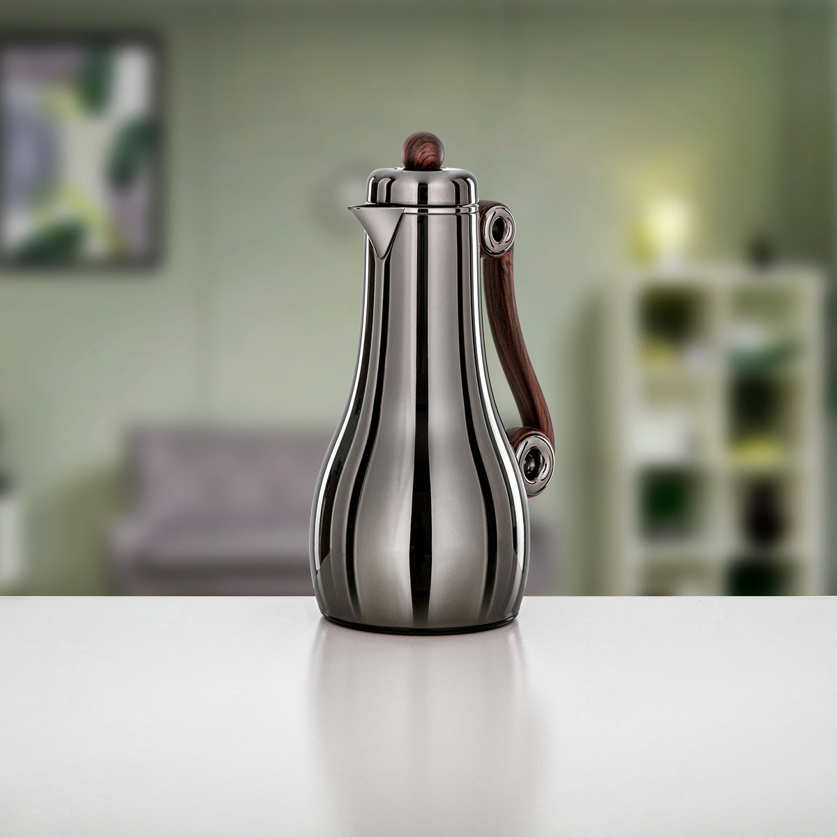 Almarjan 2 Pieces Vacuum Flask Set, Gun Black & Dark Wood