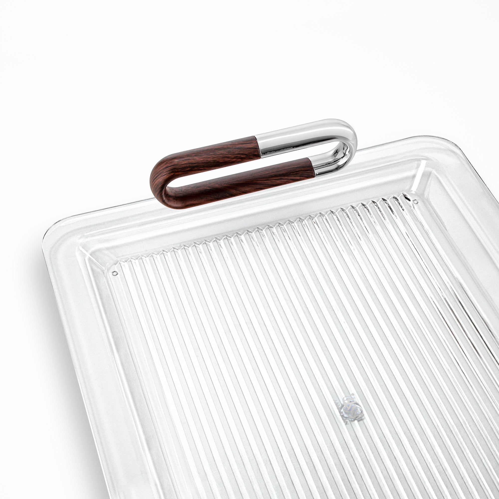 Almarjan 50 cm Acrylic Serving Tray, Silver & Dark Wood