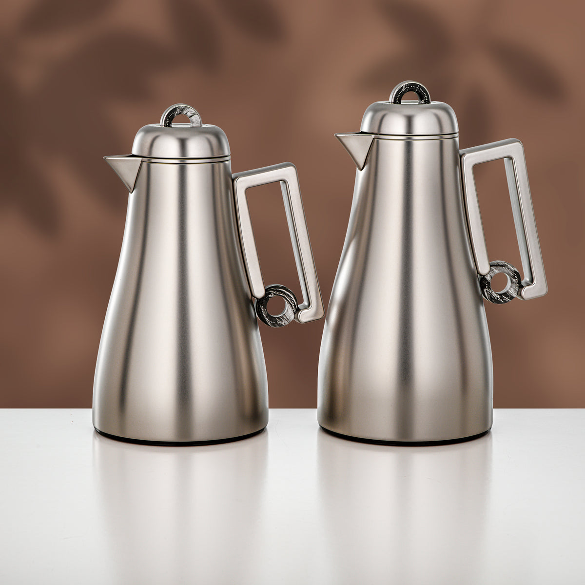 Almarjan 2 Pieces Vacuum Flask Set, Matt Nickel & Black Marble