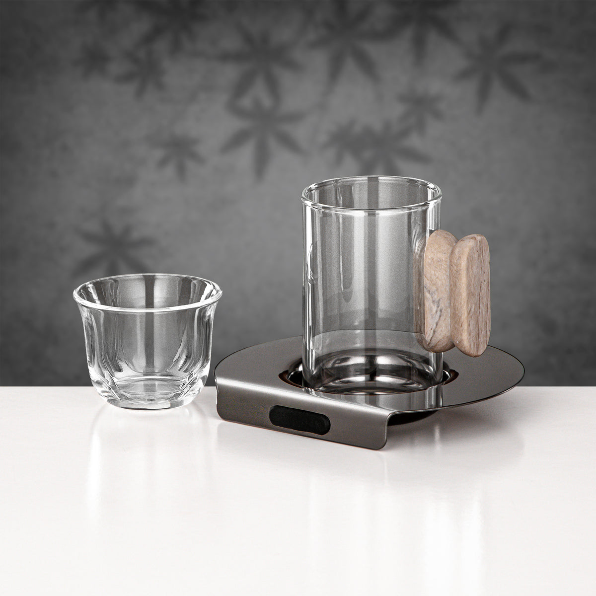 Almarjan 21 Pieces Tea & Coffee Set, Gun Black & Travertine Marble