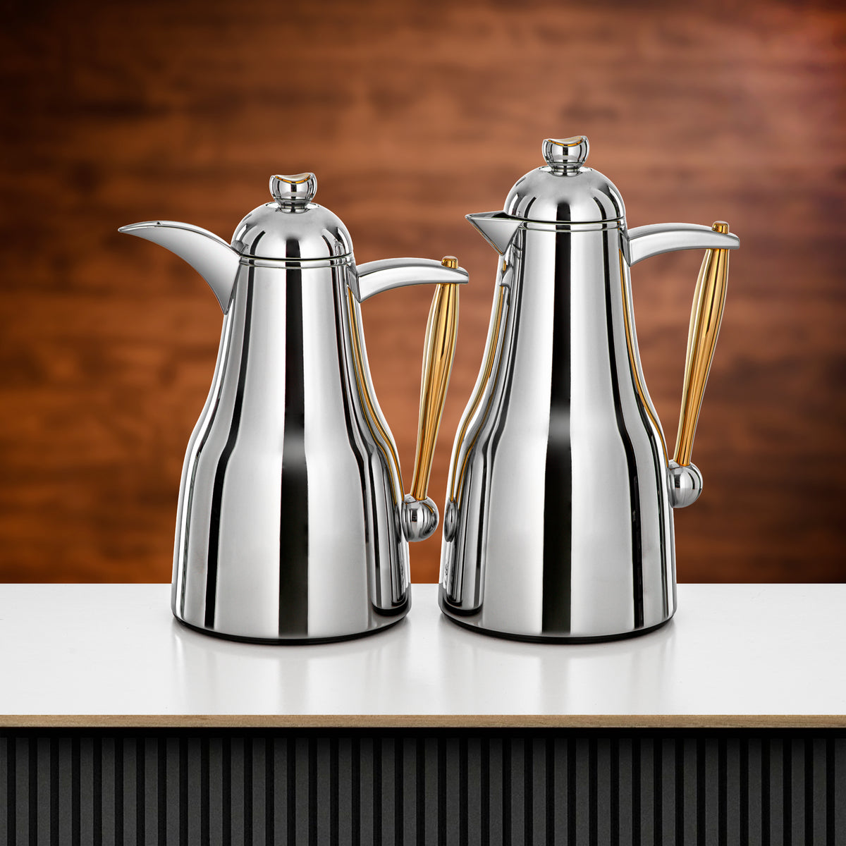 Almarjan 2 Pieces Vacuum Flask Set, Silver & Gold
