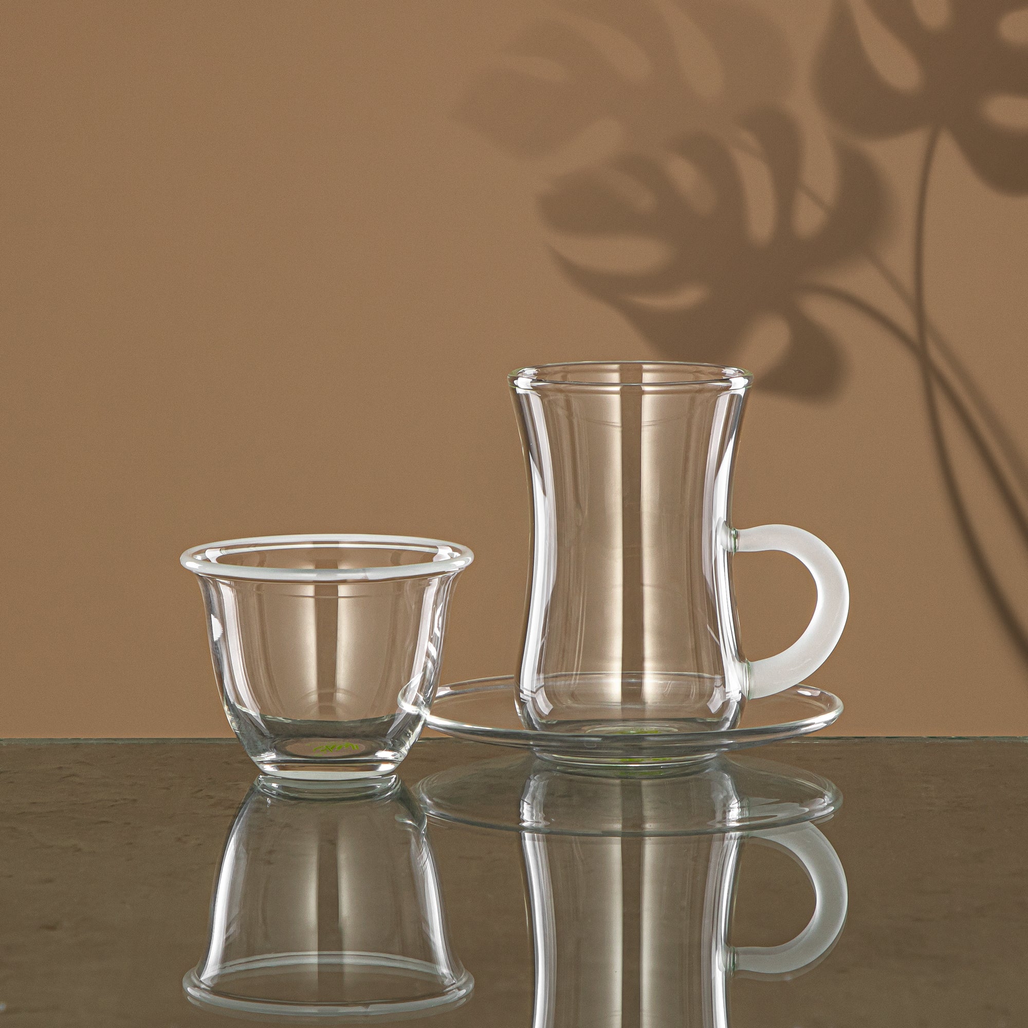 Almarjan Tea & Coffee Set 18 Pieces, Borosilicate Glass, Clear & Frost (GLS0010114) - Serving Tea & Coffee