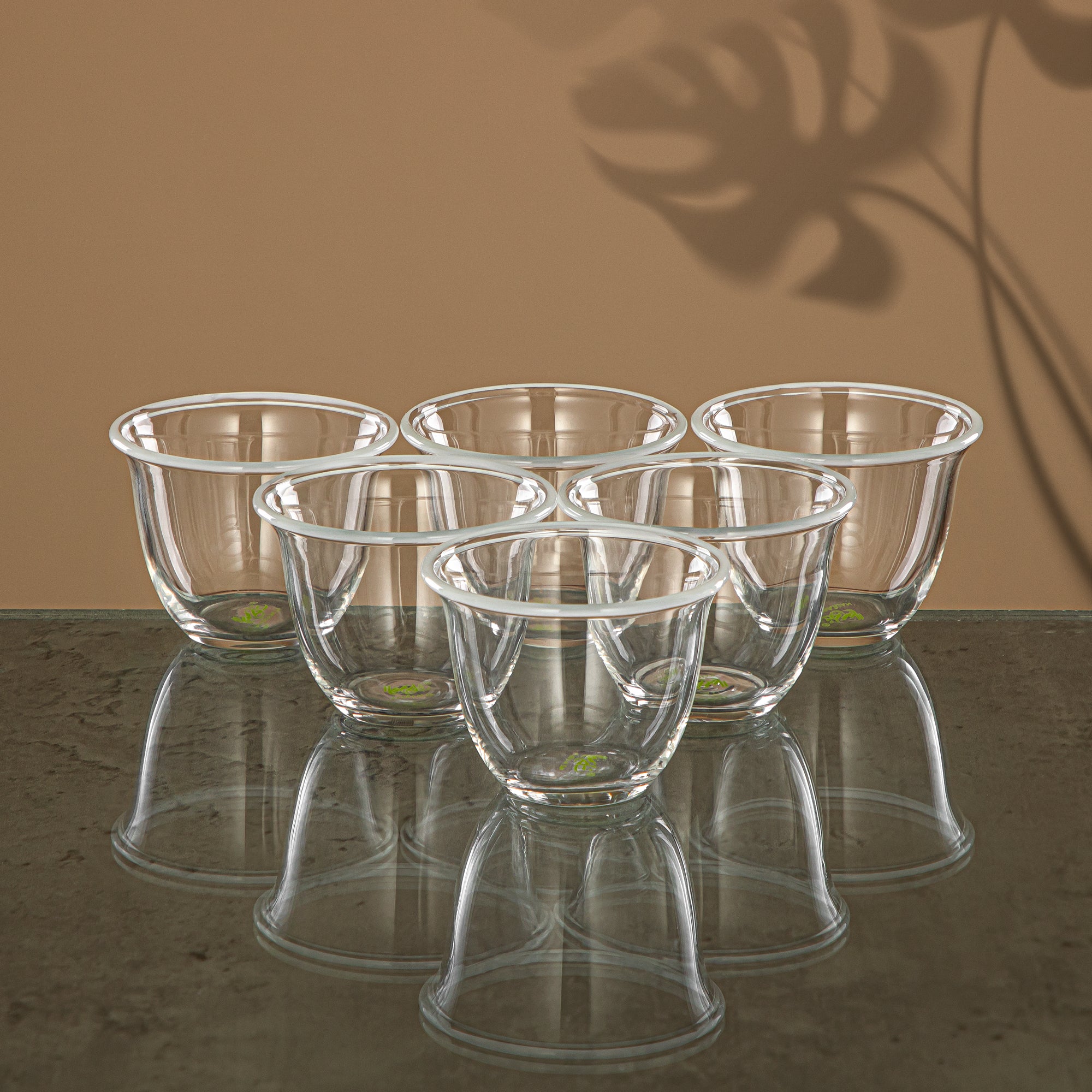 Almarjan Arabic Coffee Set 6 Pieces, Borosilicate Glass, Clear & Frost (GLS0010120) - Arabic Coffee