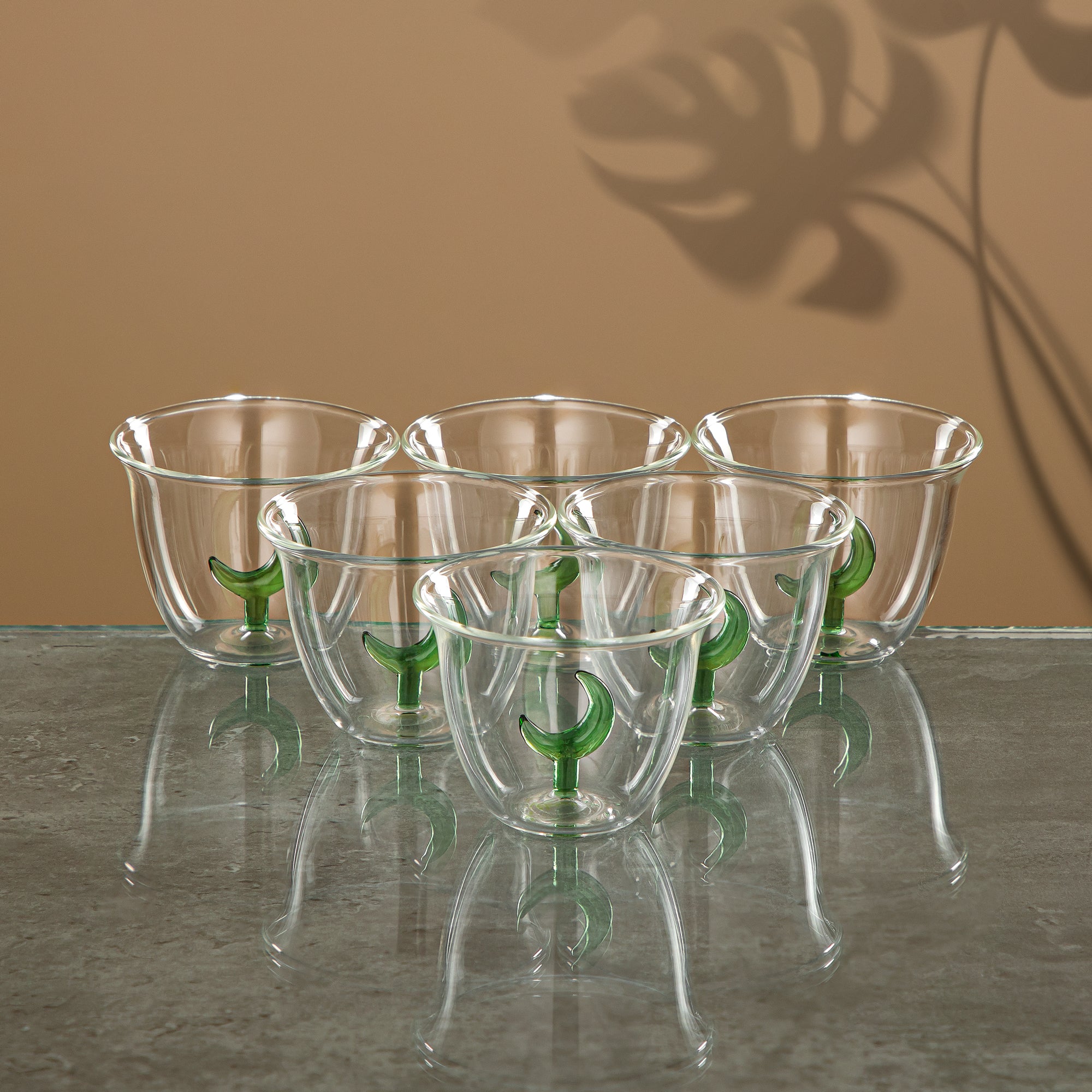 Almarjan Tea & Coffee Set 18 Pieces, Borosilicate Glass, Clear & Green (GLS0010172) - Moonrise Collection
