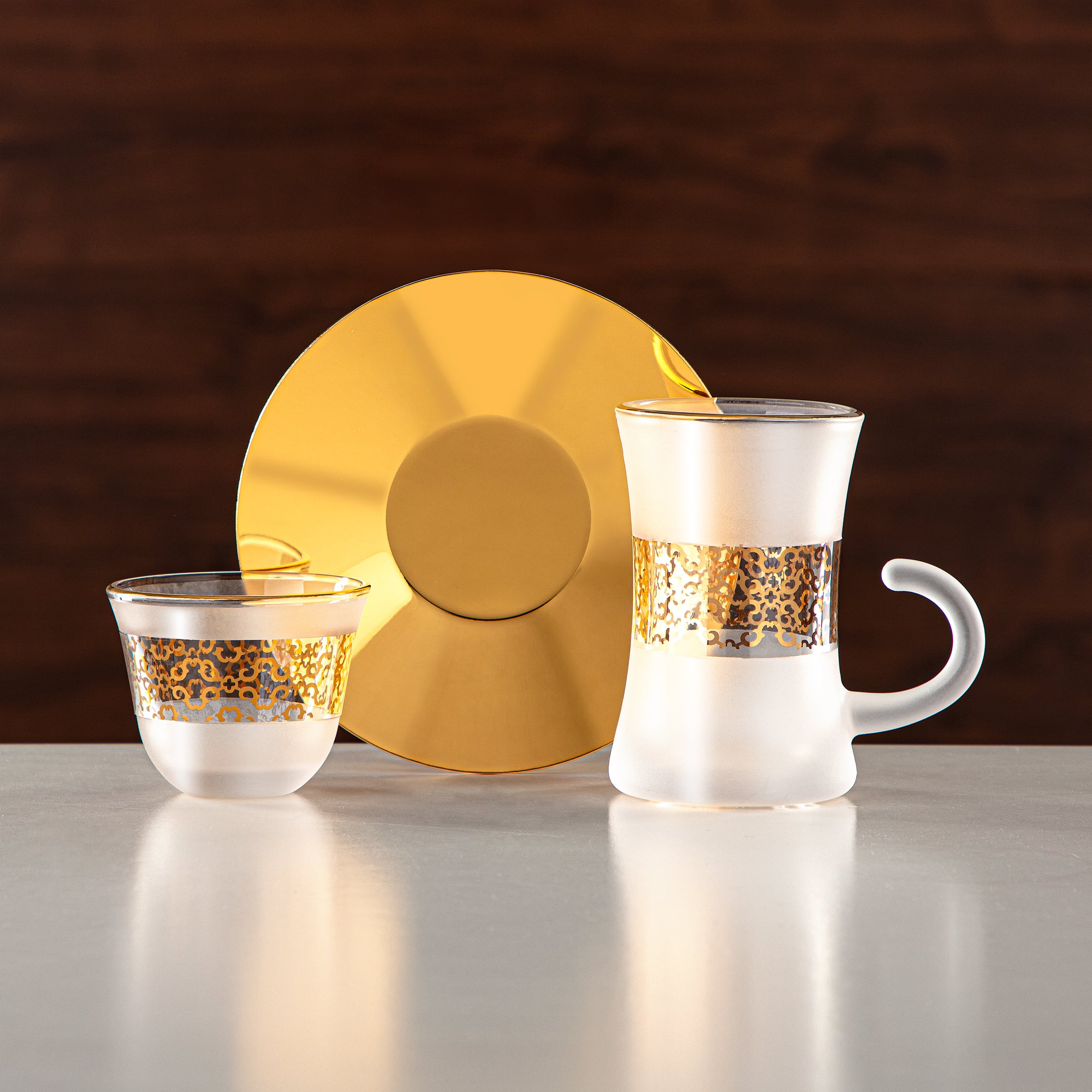 Almarjan Tea & Coffee Set 18 Pieces, Glass & Metal (GLS2630073) - Modern Serveware