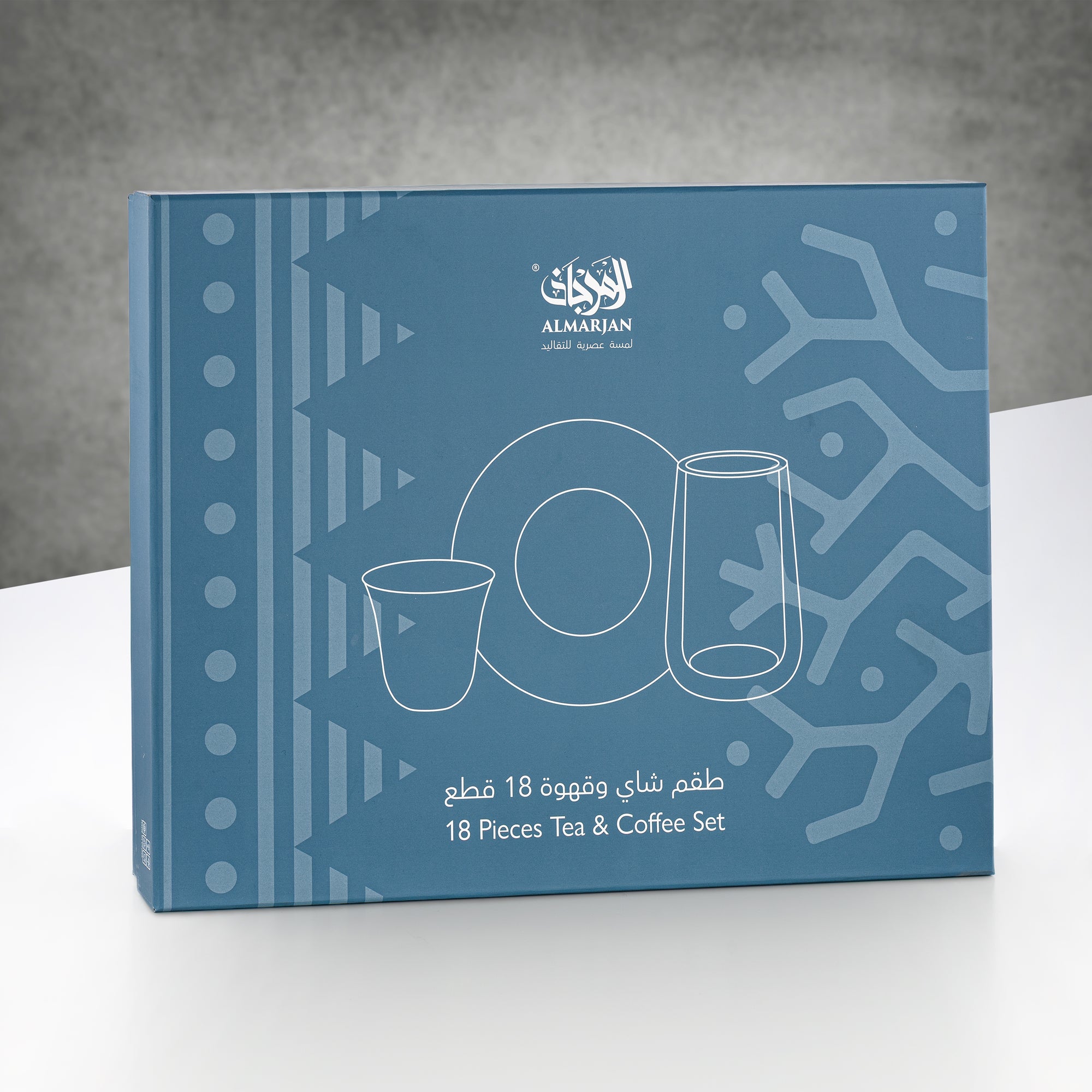 Almarjan Tea & Coffee Glass Set 18 Pieces Clear with White Pattern