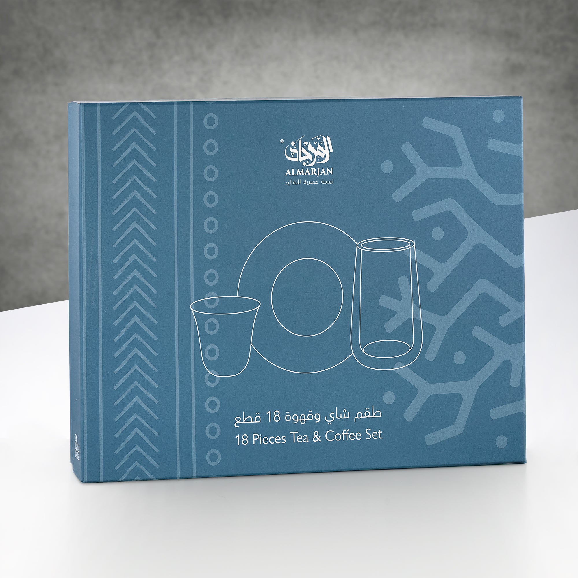 Almarjan Tea & Coffee Glass Set 18 Pieces Clear with Black Linear Pattern