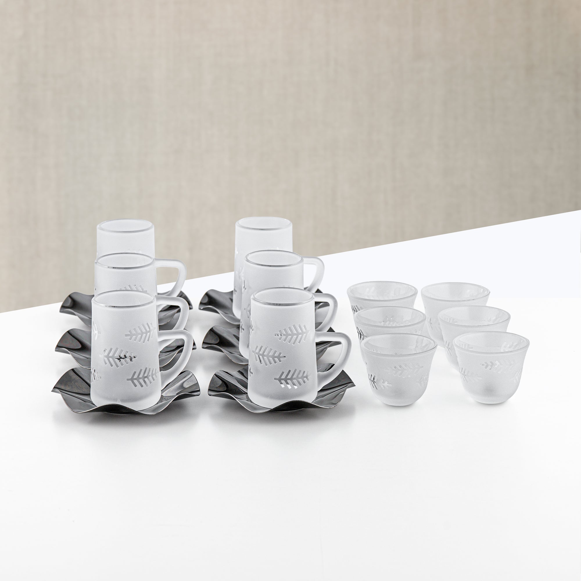 Almarjan Tea & Arabic Coffee Set 18 Pieces Frost Glass & Stainless Steel