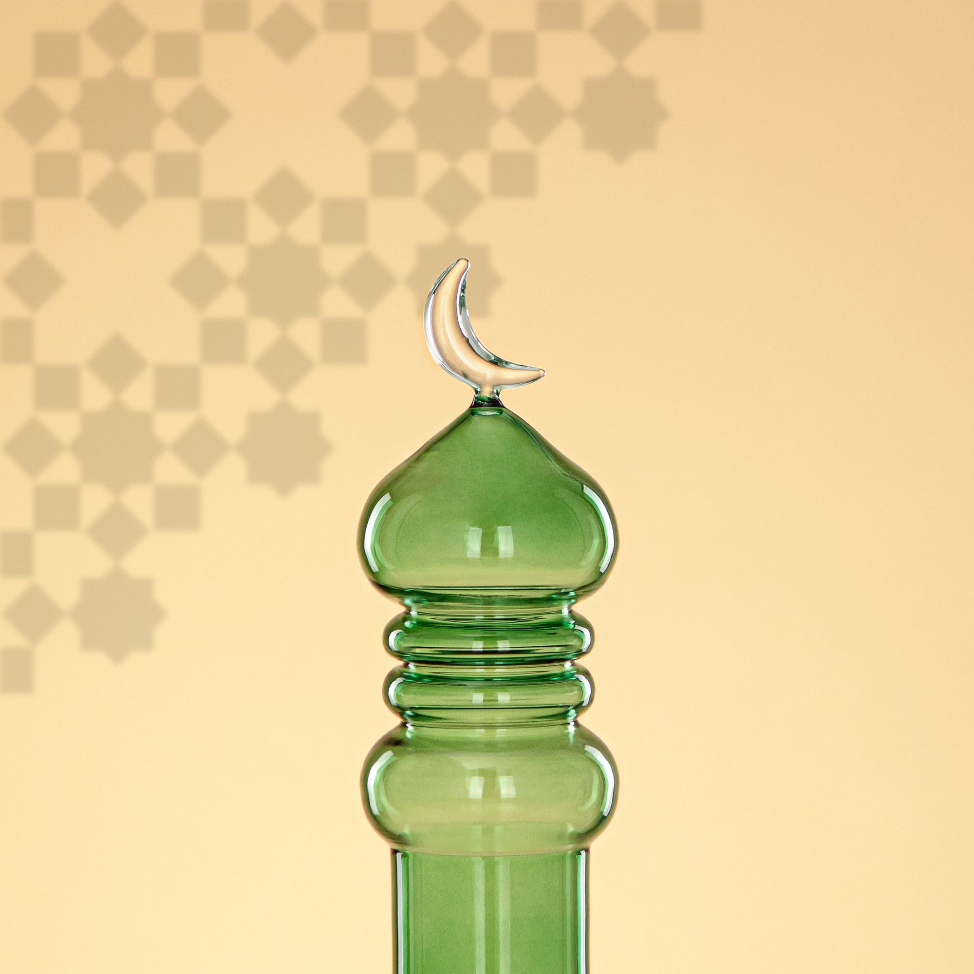 Almarjan Minaret Table Decoration 24cm x 8cm Transparent Green with Clear Crescent Moon – Noor Al Layali