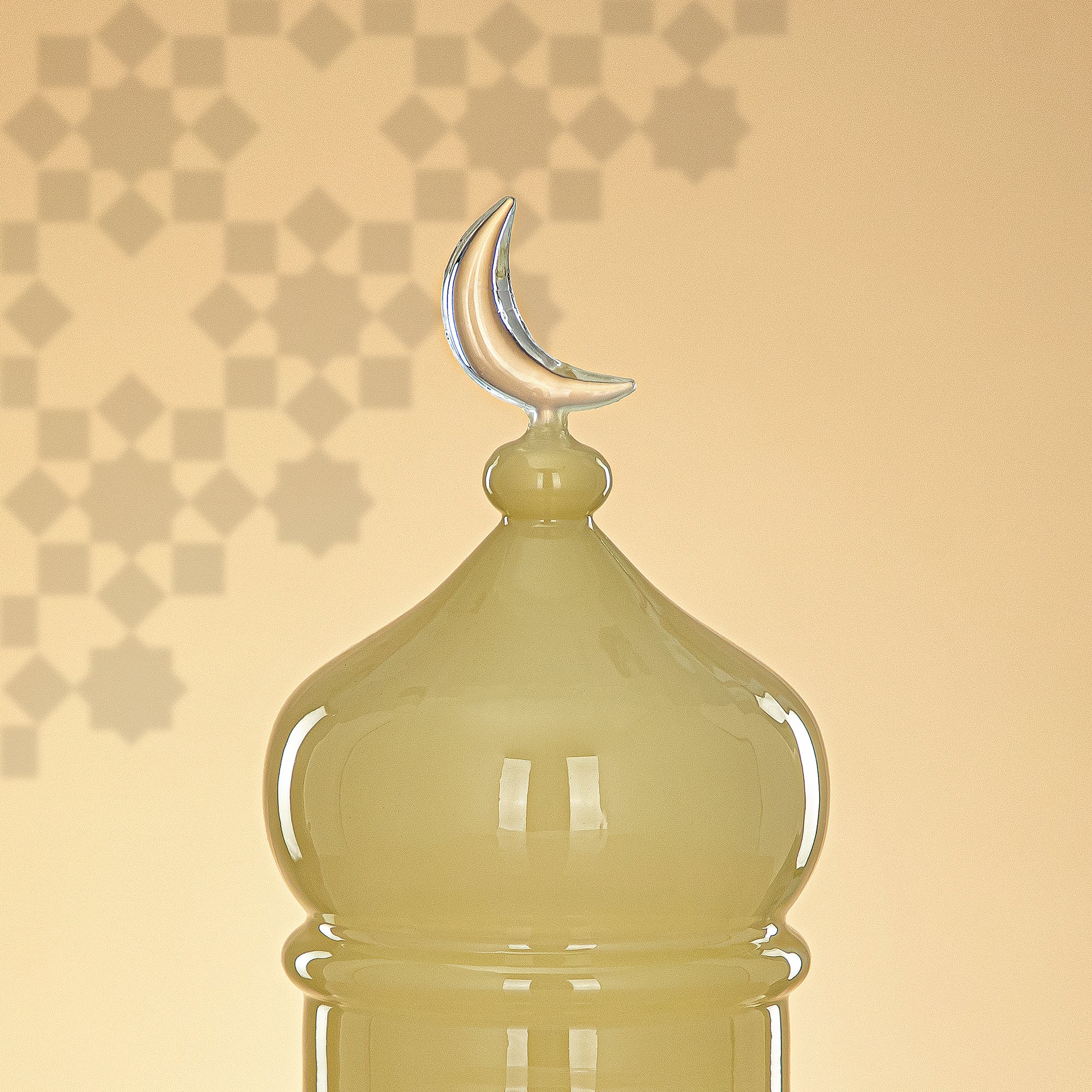 Almarjan Minaret Table Decoration 23cm x 15cm Ivory with Clear Crescent Moon – Noor Al Layali