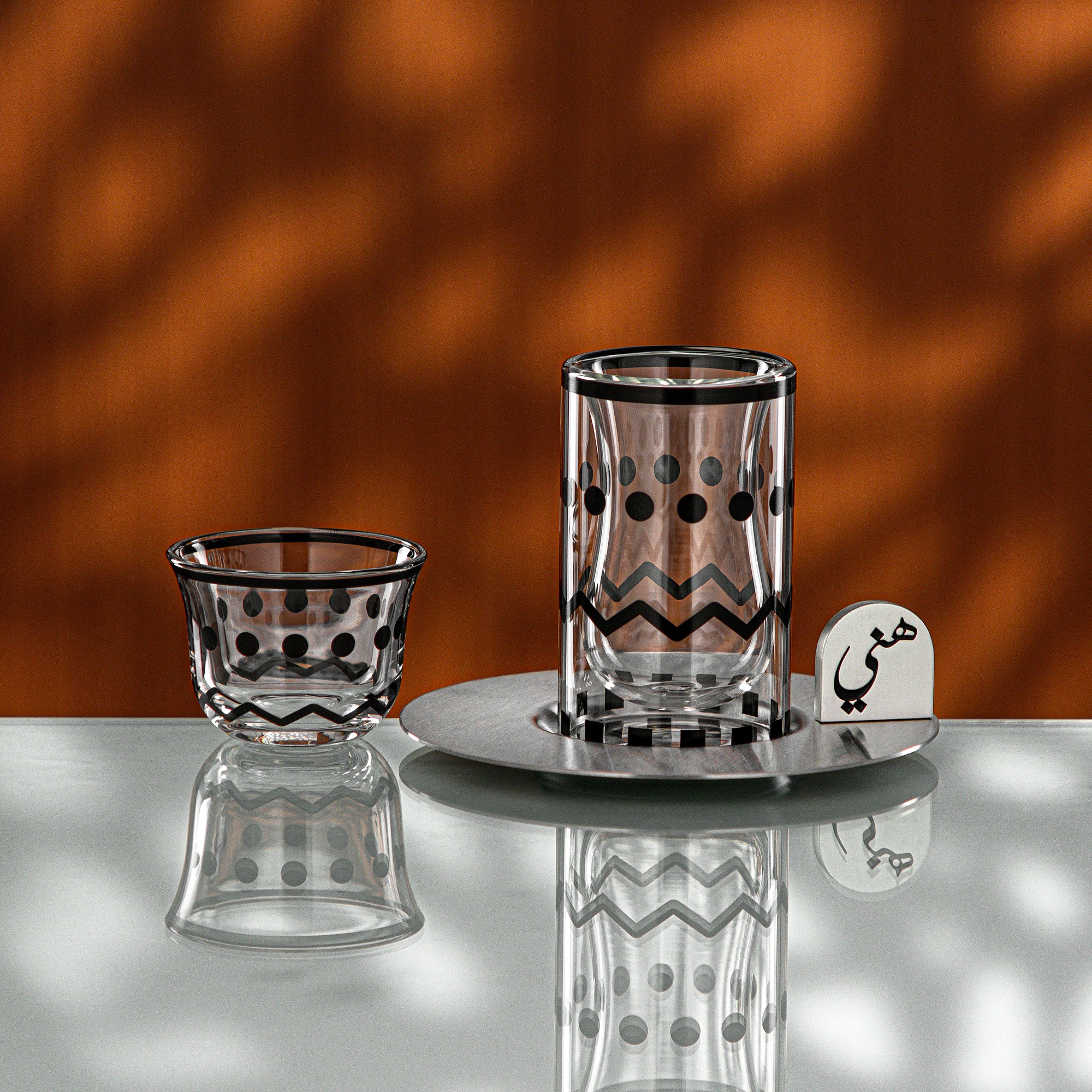 Almarjan Tea & Coffee Set 18 Pieces Matt Silver & Black