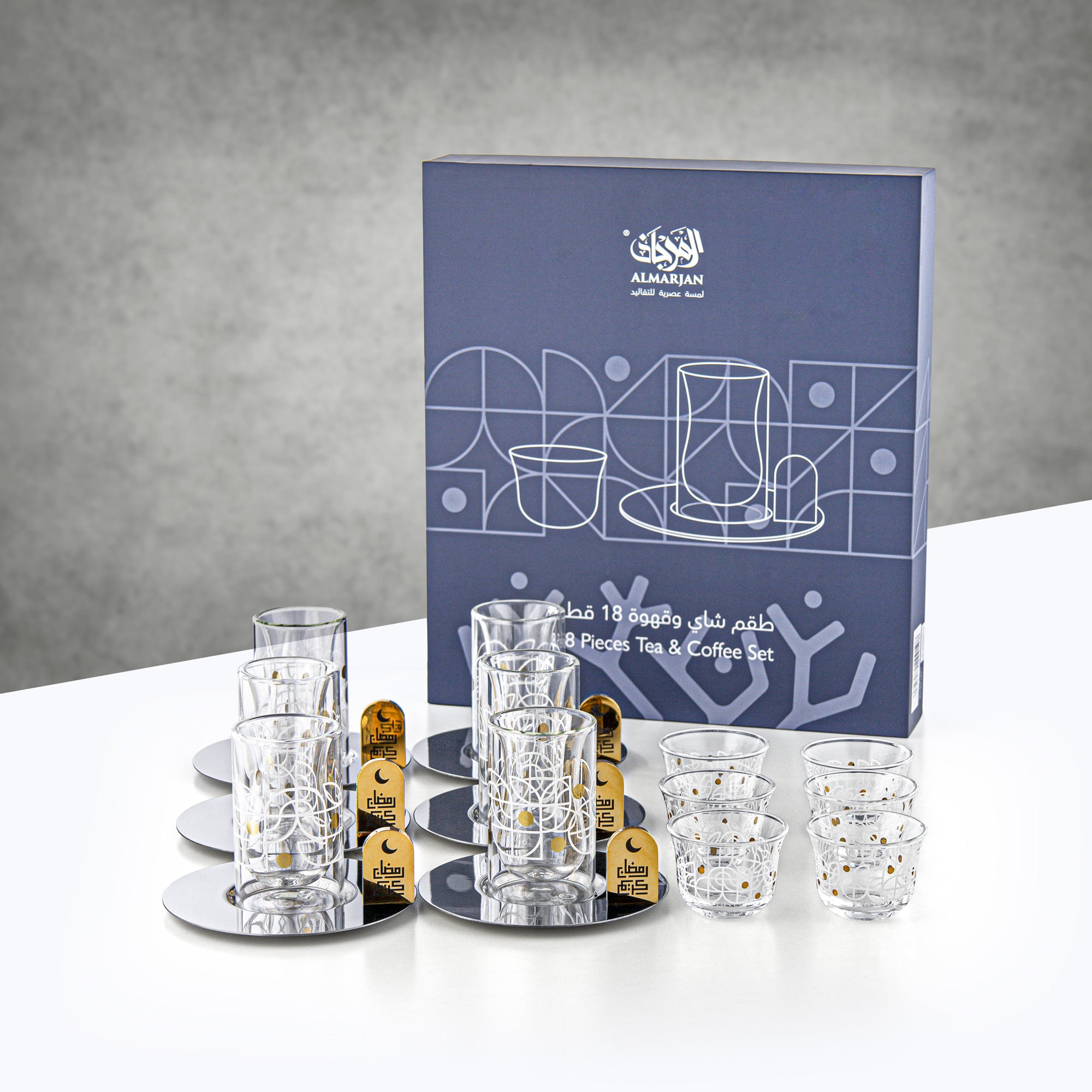 Almarjan Tea & Coffee Set 18 Pieces White & Gold Pattern